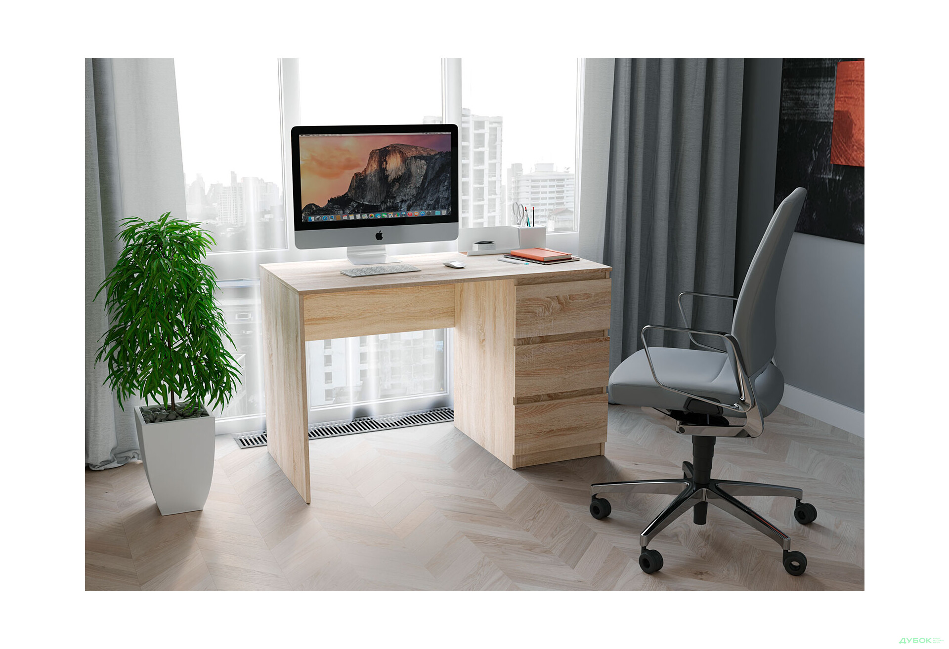 Стіл письмовий Moreli Т224 120x60 см з шухлядами справа, дуб сонома - Зображення 2 Зображення 2 - Стіл письмовий Moreli Т224 120x60 см з шухлядами справа, дуб сонома