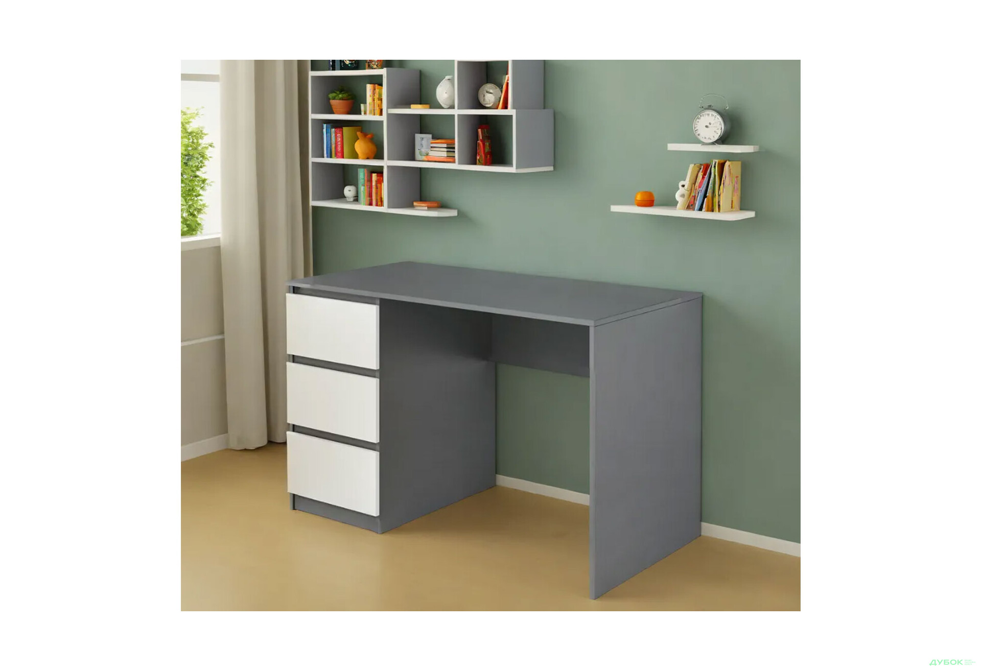 Стол письменный Moreli Т224 120x60 см с ящиками слева, антрацит / белый - Изображение 2 Изображение 2 - Стол письменный Moreli Т224 120x60 см с ящиками слева, антрацит / белый