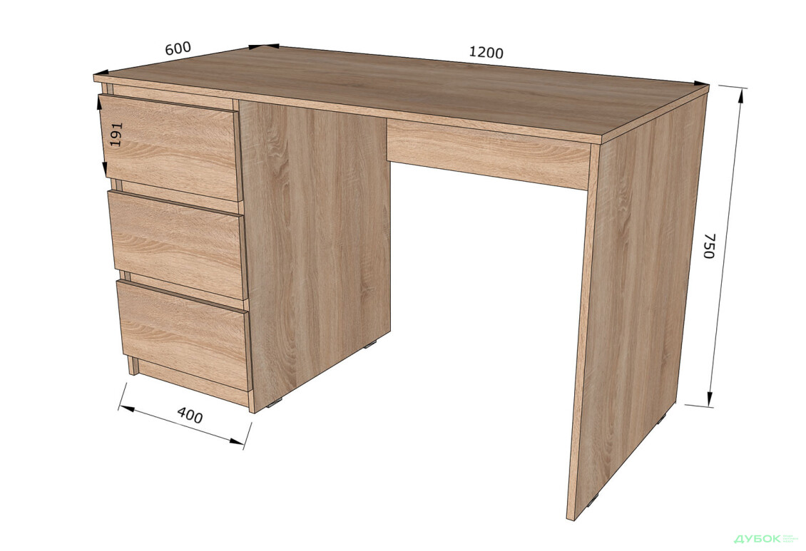 Стол письменный Moreli Т224 120x60 см с ящиками слева, антрацит / дуб сонома - Изображение 3 Изображение 3 - Стол письменный Moreli Т224 120x60 см с ящиками слева, антрацит / дуб сонома