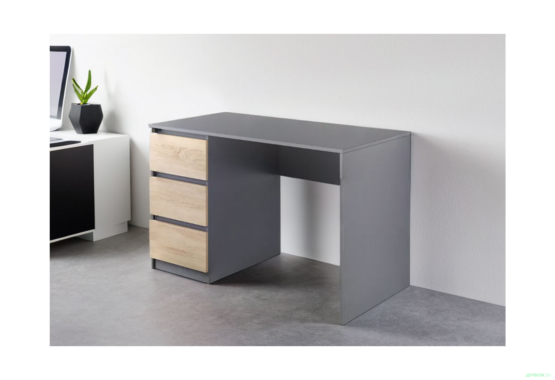 Стол письменный Moreli Т224 120x60 см с ящиками слева, антрацит / дуб сонома - Изображение 2 Изображение 2 - Стол письменный Moreli Т224 120x60 см с ящиками слева, антрацит / дуб сонома