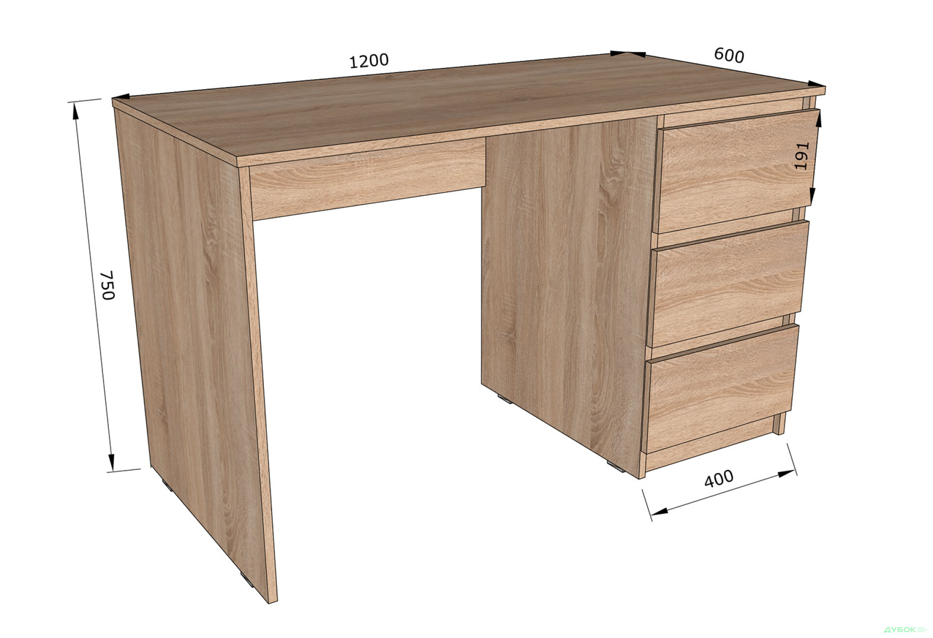 Фото 3 - Стол письменный Moreli Т224 120x60 см с ящиками справа, антрацит / дуб сонома