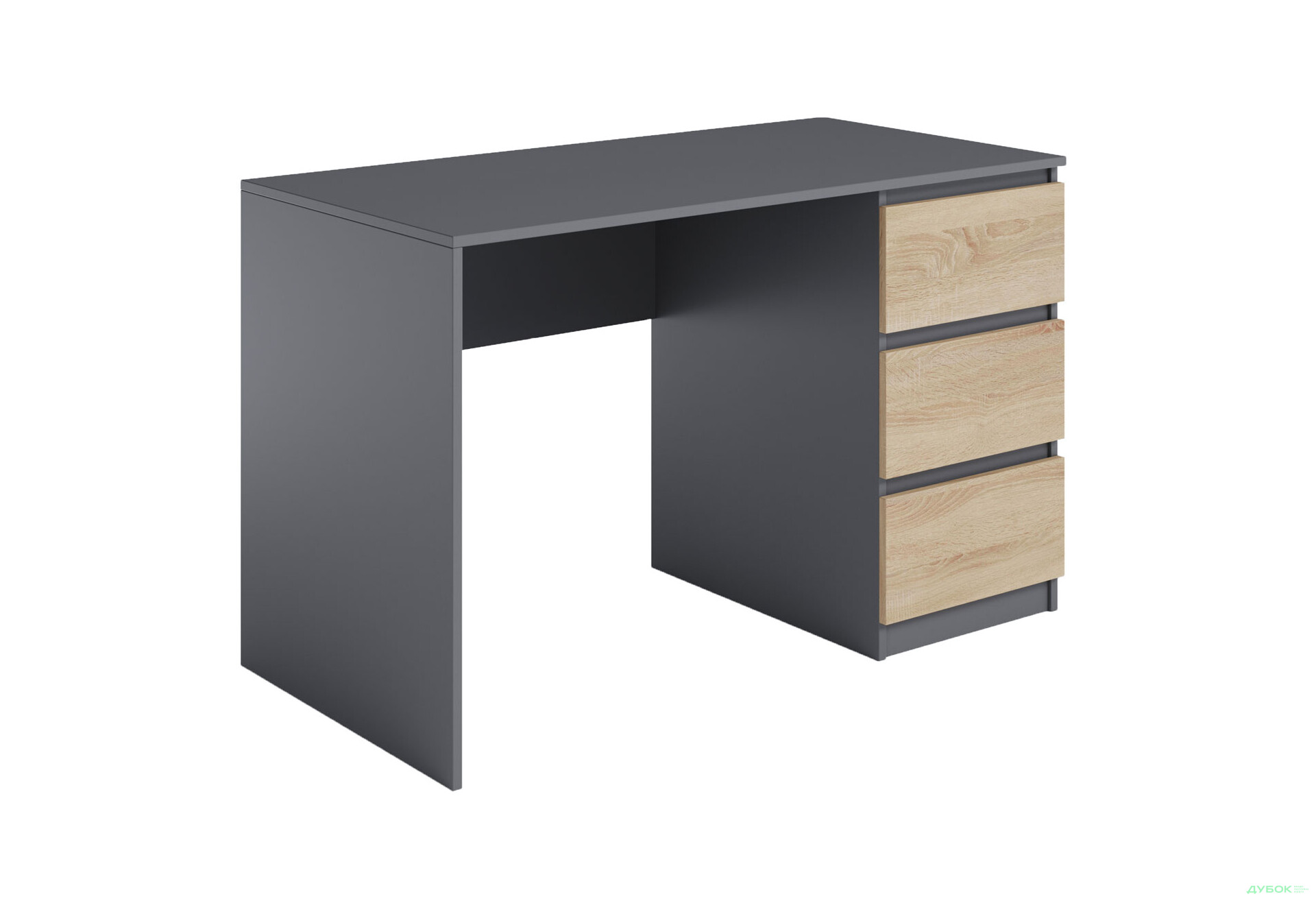 Стіл письмовий Moreli Т224 120x60 см з шухлядами справа, антрацит / дуб сонома - Зображення 1 Зображення 1 - Стіл письмовий Moreli Т224 120x60 см з шухлядами справа, антрацит / дуб сонома