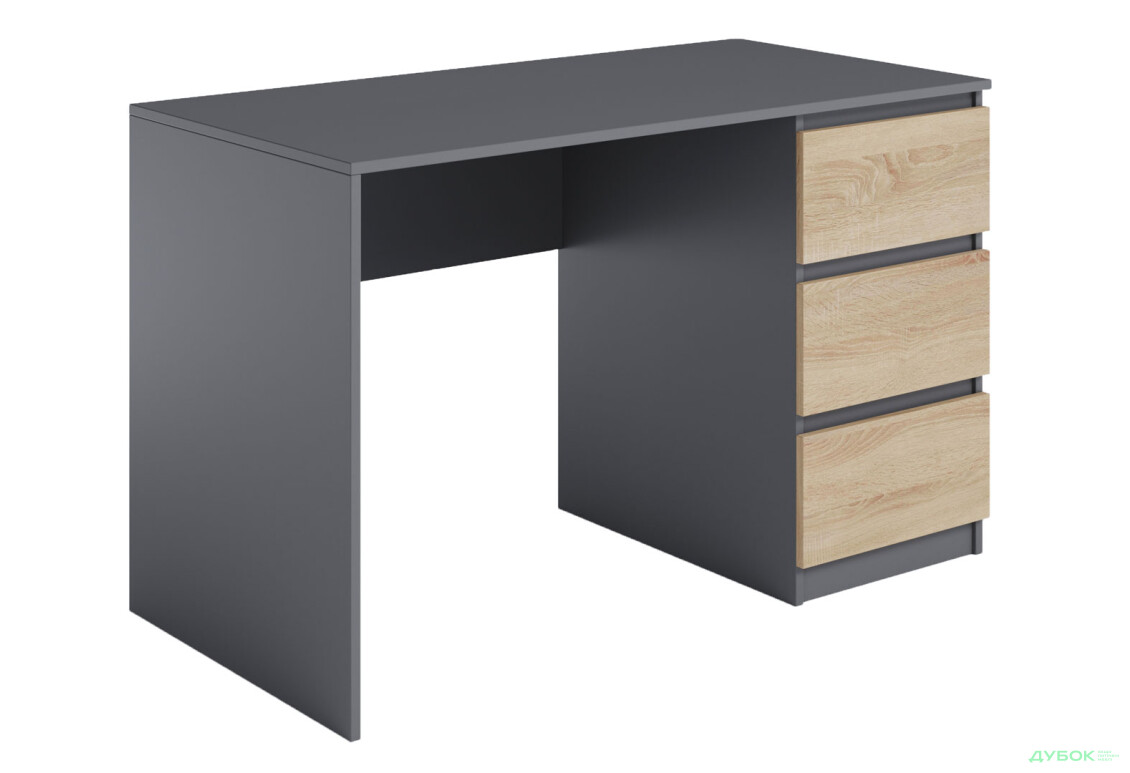 Стіл письмовий Moreli Т224 120x60 см з шухлядами справа, антрацит / дуб сонома - Зображення 1 Зображення 1 - Стіл письмовий Moreli Т224 120x60 см з шухлядами справа, антрацит / дуб сонома