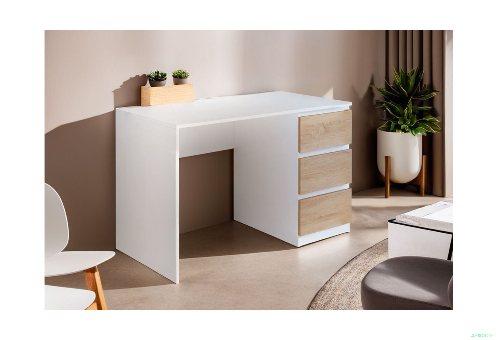 Изображение 2 - Стол письменный Moreli Т224 120x60 см с ящиками справа, белый / дуб сонома