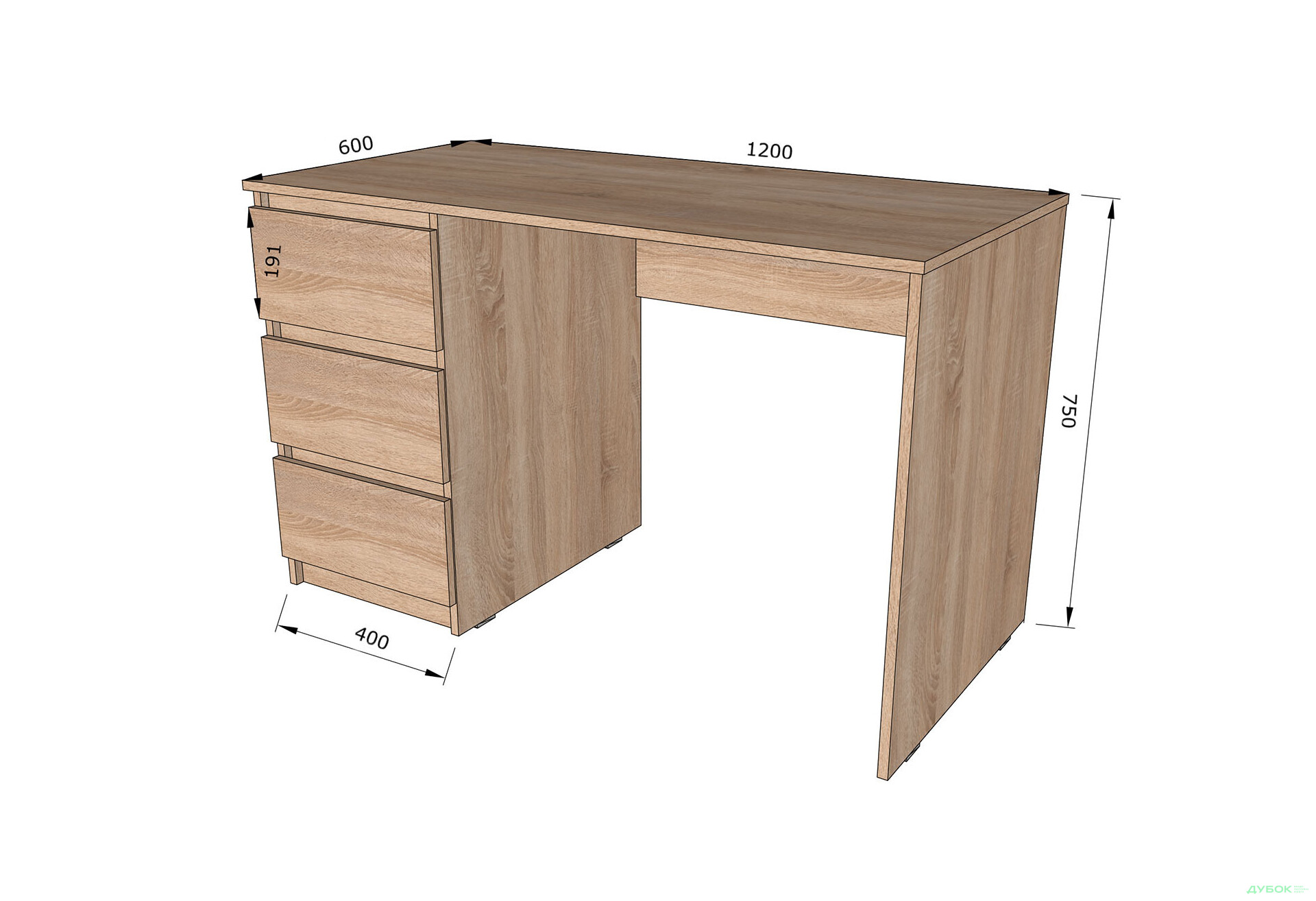 Стіл письмовий Moreli Т224 120x60 см з шухлядами зліва, дуб сонома / білий - Зображення 3 Зображення 3 - Стіл письмовий Moreli Т224 120x60 см з шухлядами зліва, дуб сонома / білий