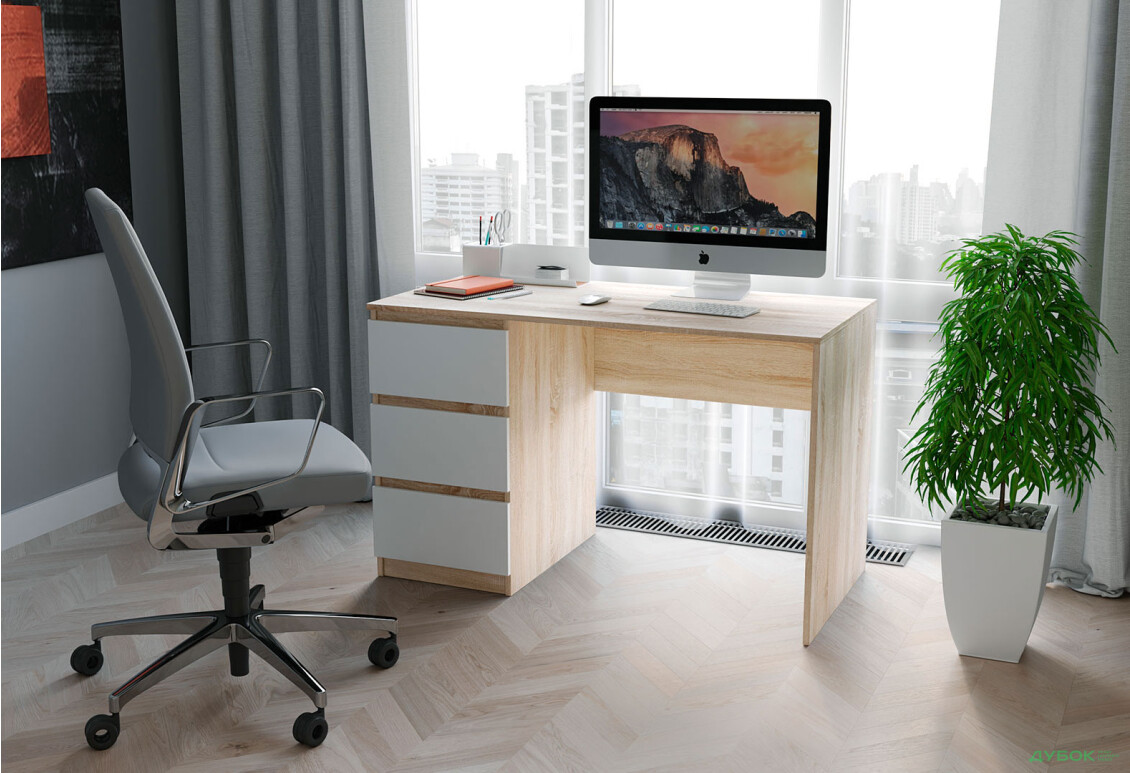 Стіл письмовий Moreli Т224 120x60 см з шухлядами зліва, дуб сонома / білий - Зображення 2 Зображення 2 - Стіл письмовий Moreli Т224 120x60 см з шухлядами зліва, дуб сонома / білий