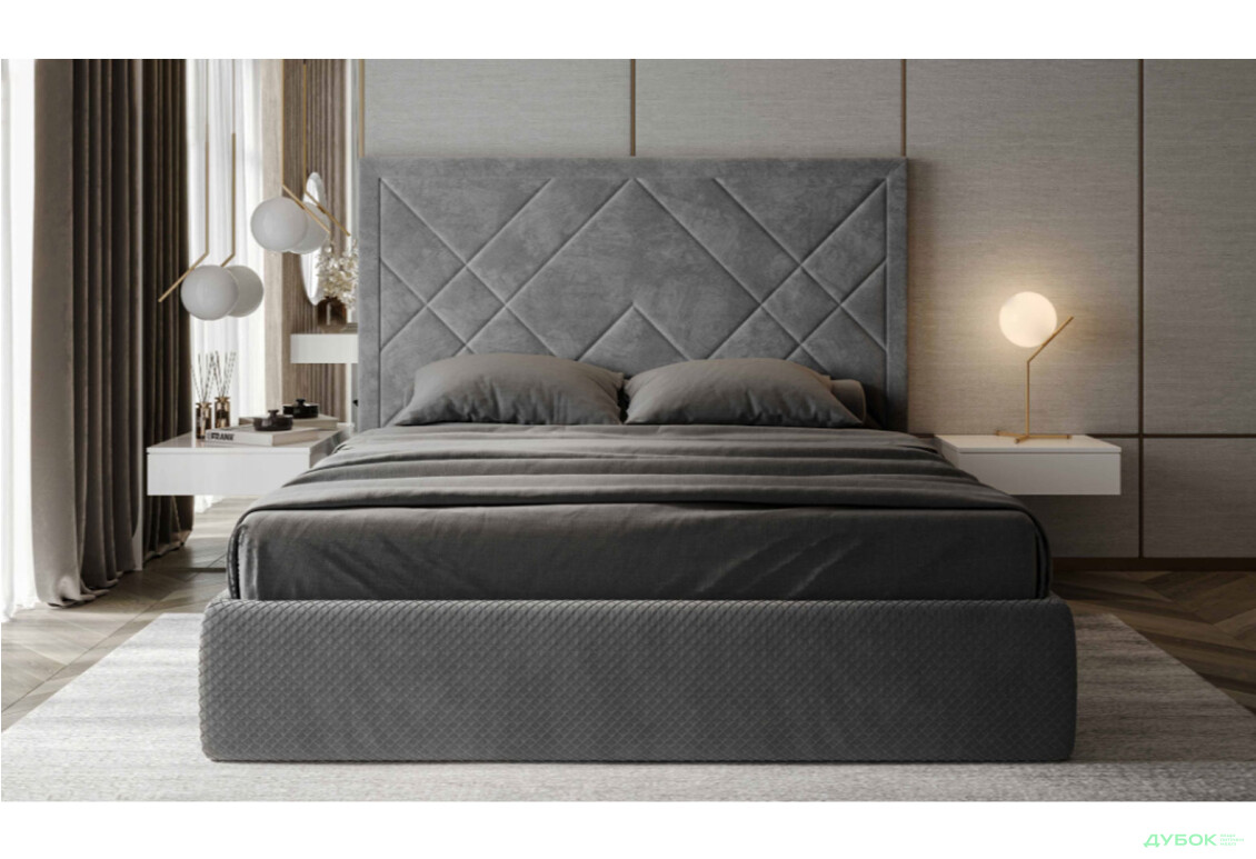 Фото 2 - Кровать-подиум МироМарк Вива подъёмная с каркасом 180x200, серый велюр