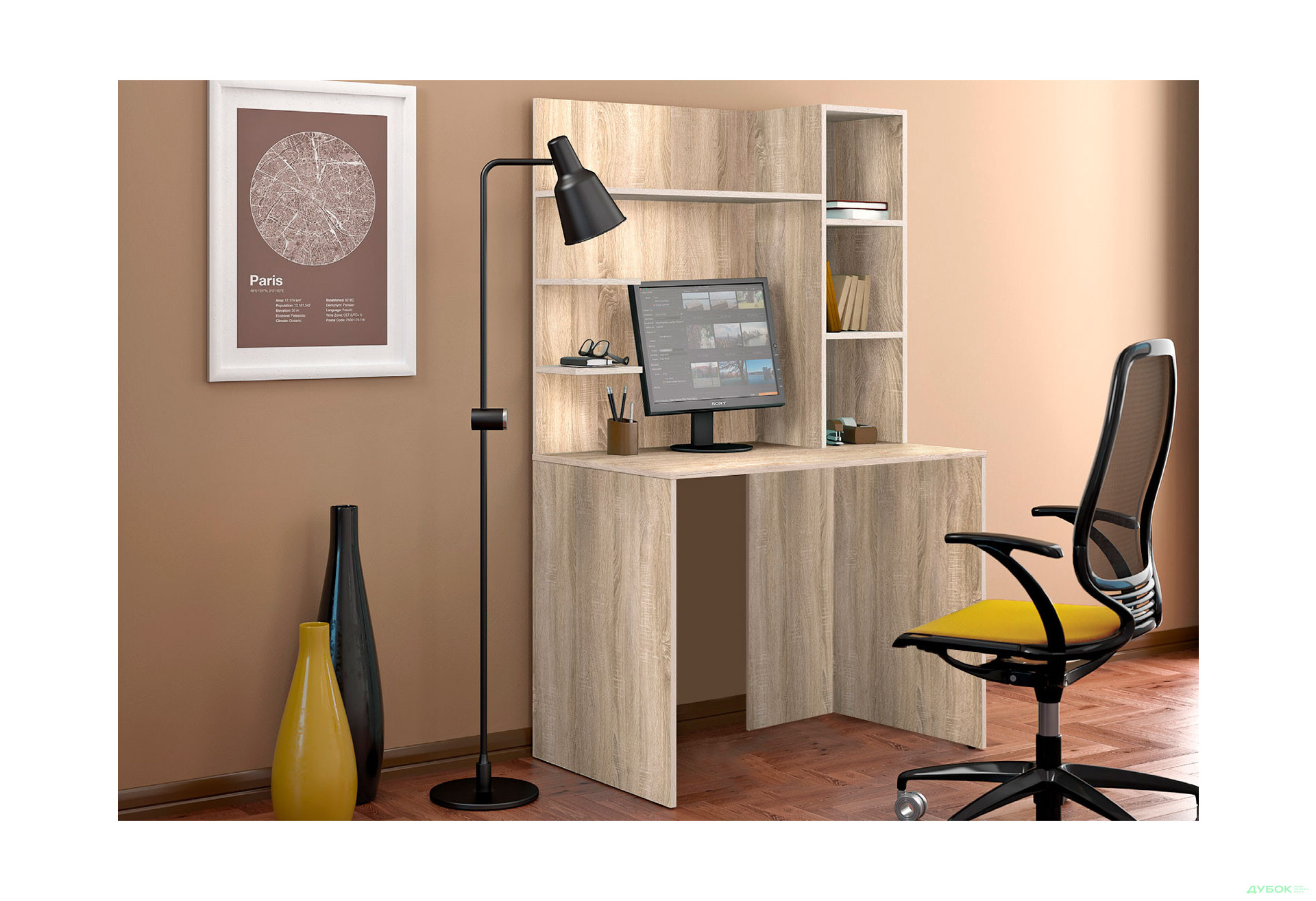 Изображение 2 - Стол компьютерный Киевский стандарт КС-03 100x60 см с надставкой дуб сонома збірка правая 