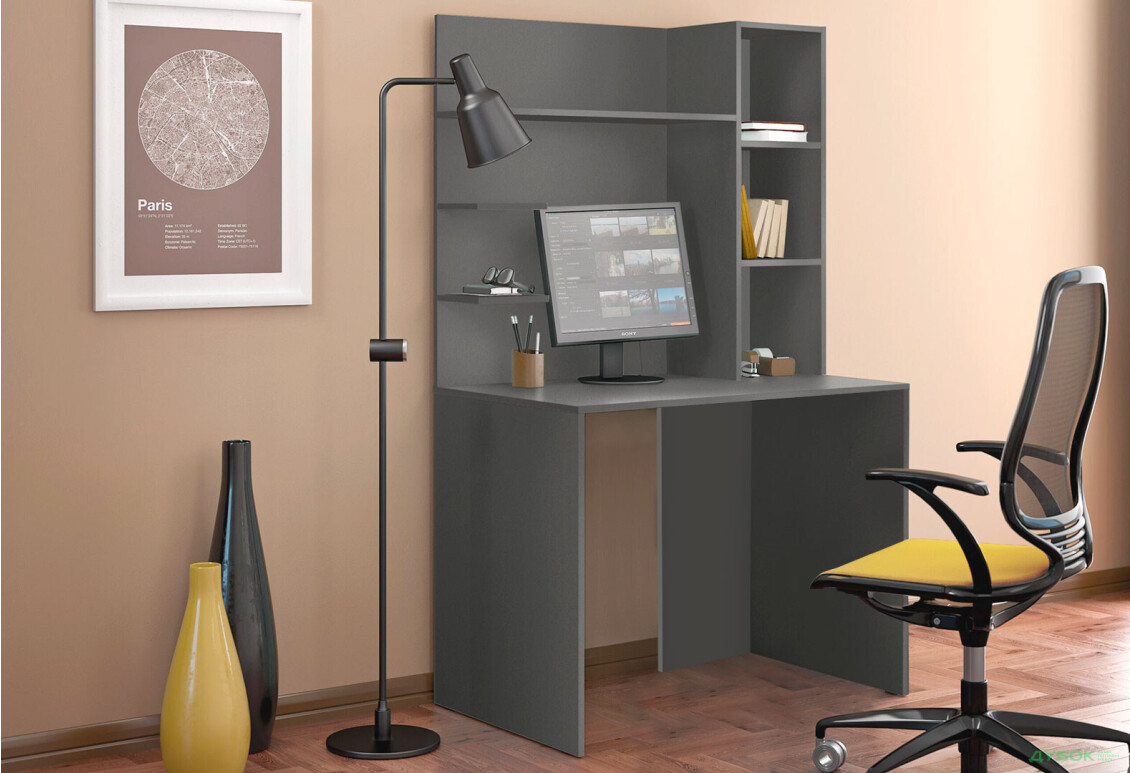 Стіл комп'ютерний Київський стандарт КС-03 100x60 см з надставкою антрацит збірка права  - Зображення 2 Зображення 2 - Стіл комп'ютерний Київський стандарт КС-03 100x60 см з надставкою антрацит збірка права