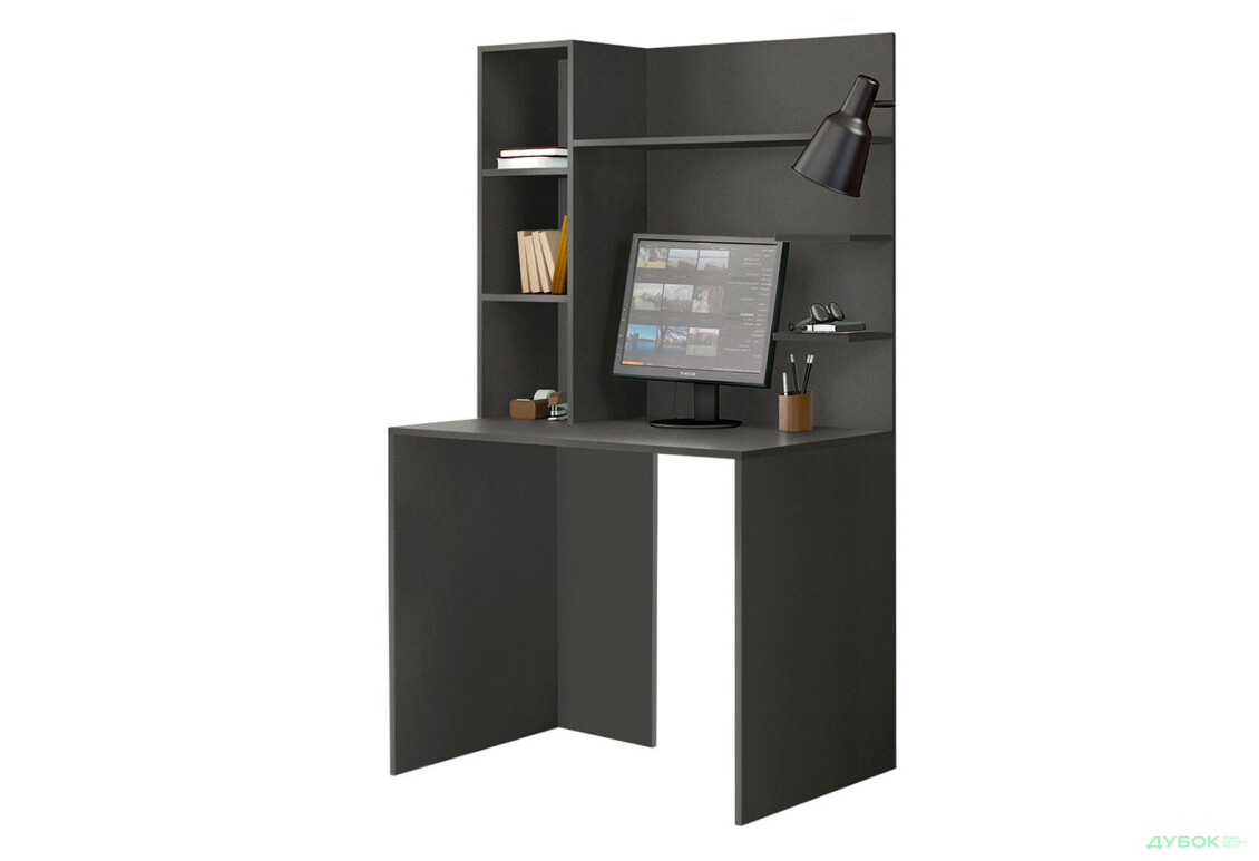 Стол компьютерный Киевский стандарт КС-03 100x60 см с надставкой бетон темный сборка левая