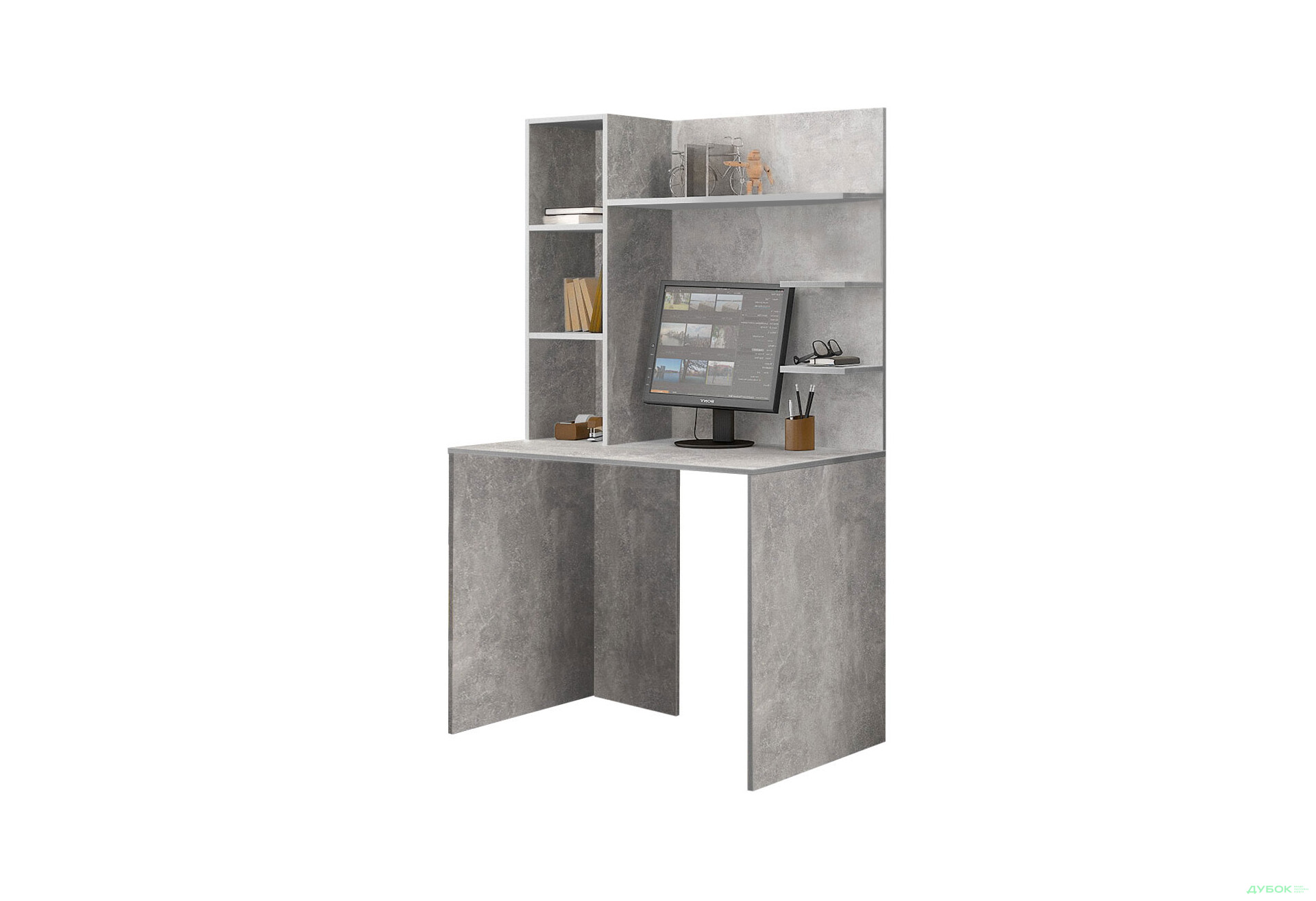 Стіл комп'ютерний Київський стандарт КС-03 100x60 см з надставкою бетон збірка ліва - Зображення 1 Зображення 1 - Стіл комп'ютерний Київський стандарт КС-03 100x60 см з надставкою бетон збірка ліва