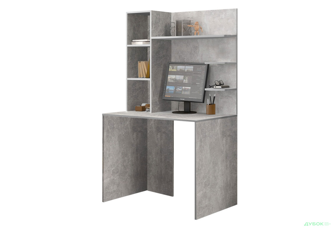 Стіл комп'ютерний Київський стандарт КС-03 100x60 см з надставкою бетон збірка ліва - Зображення 1 Зображення 1 - Стіл комп'ютерний Київський стандарт КС-03 100x60 см з надставкою бетон збірка ліва