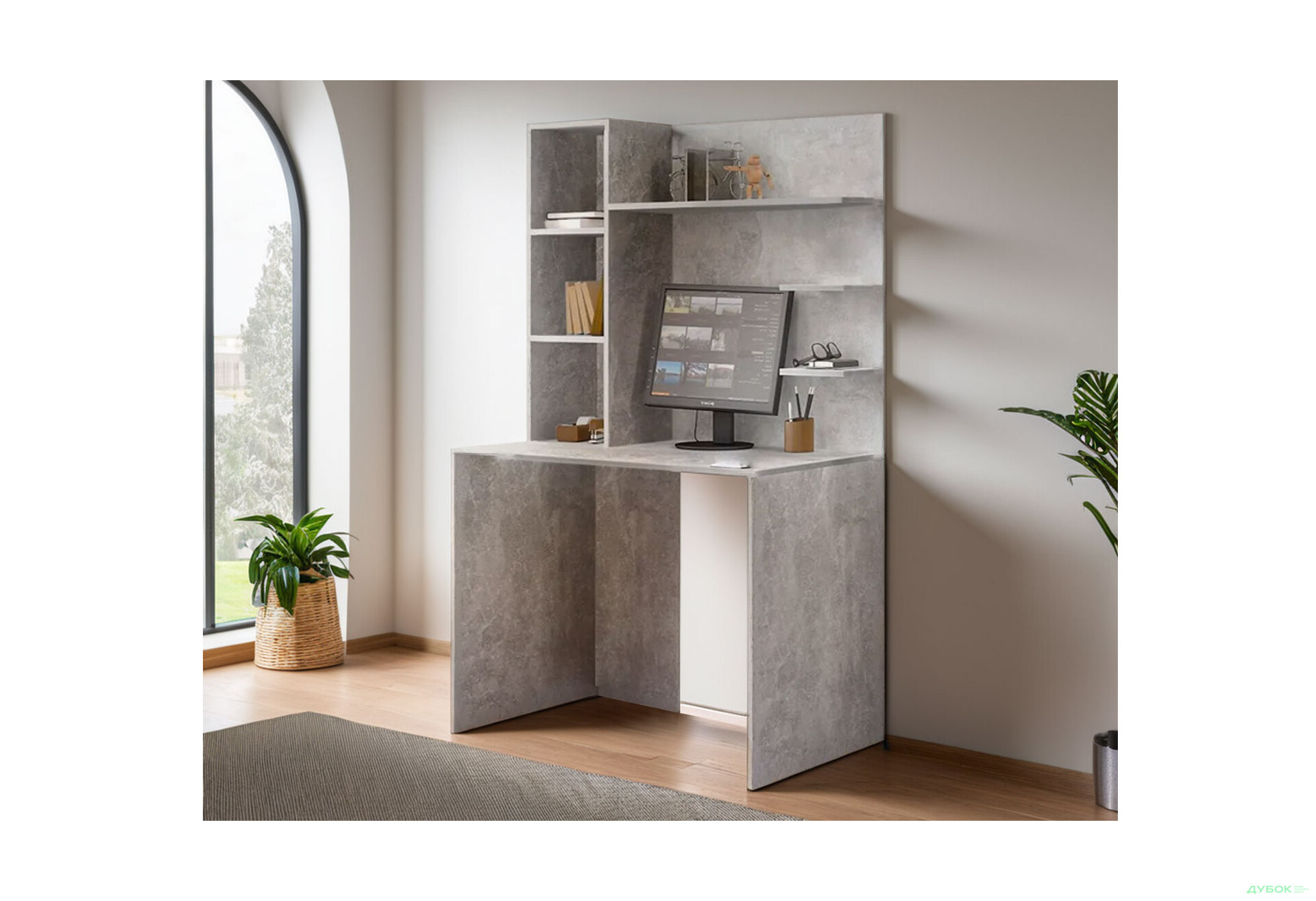 Стіл комп'ютерний Київський стандарт КС-03 100x60 см з надставкою бетон збірка ліва - Зображення 2 Зображення 2 - Стіл комп'ютерний Київський стандарт КС-03 100x60 см з надставкою бетон збірка ліва