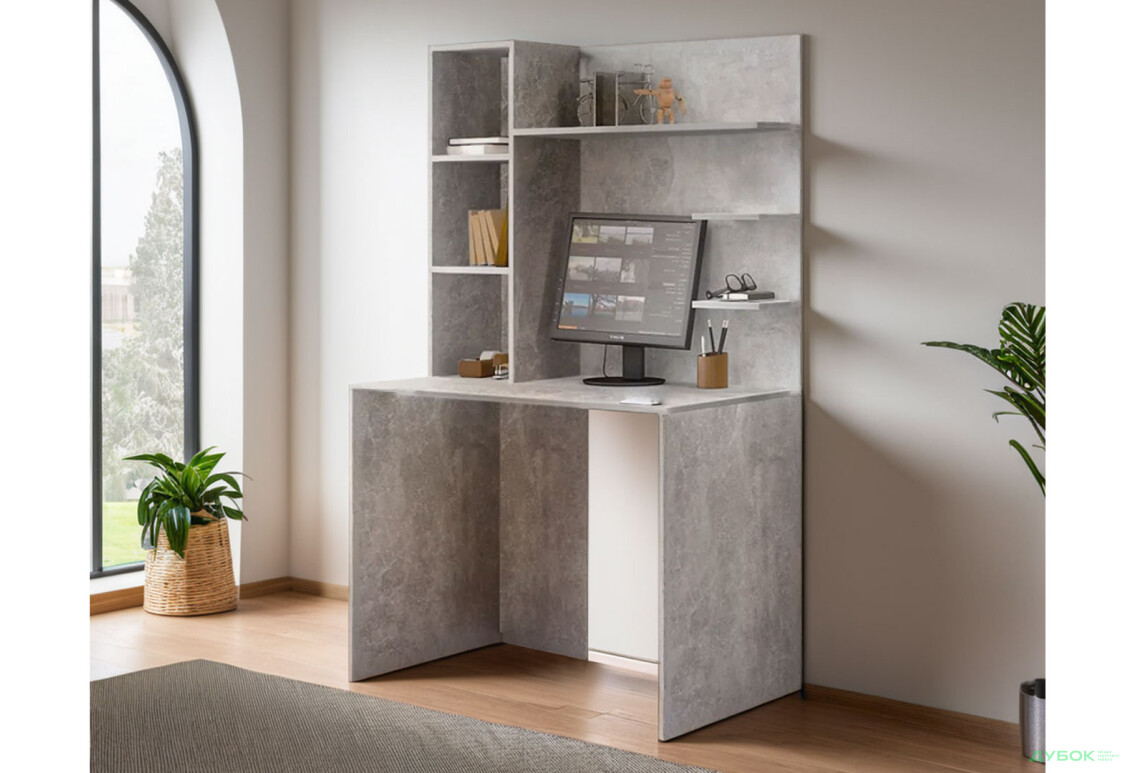 Стіл комп'ютерний Київський стандарт КС-03 100x60 см з надставкою бетон збірка ліва - Зображення 2 Зображення 2 - Стіл комп'ютерний Київський стандарт КС-03 100x60 см з надставкою бетон збірка ліва