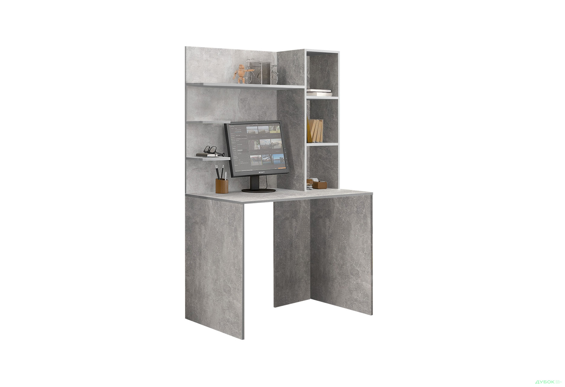 Изображение 1 - Стол компьютерный Киевский стандарт КС-03 100x60 см с надставкой бетон збірка правая 