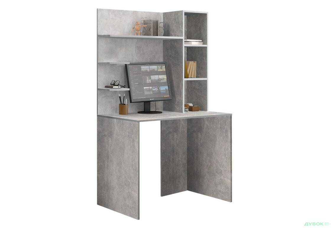 Стол компьютерный Киевский стандарт КС-03 100x60 см с надставкой бетон збірка правая 