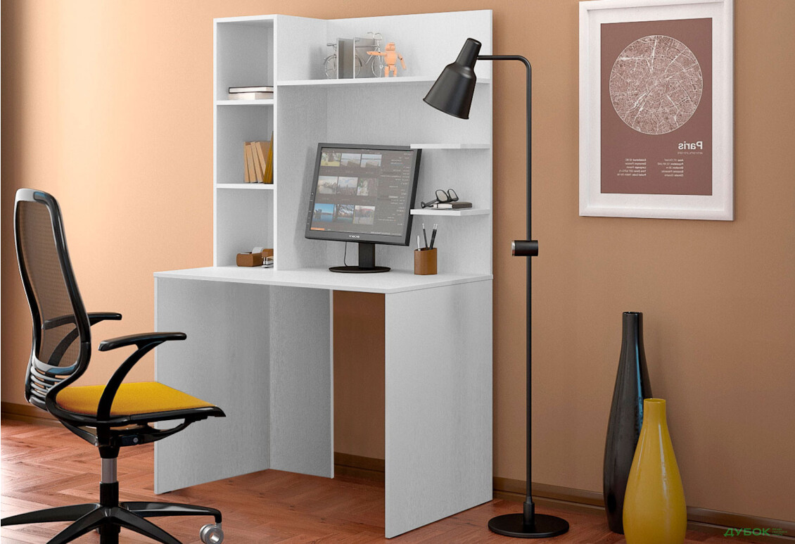 Изображение 2 - Стол компьютерный Киевский стандарт КС-03 100x60 см с надставкой белый структурный new сборка левая