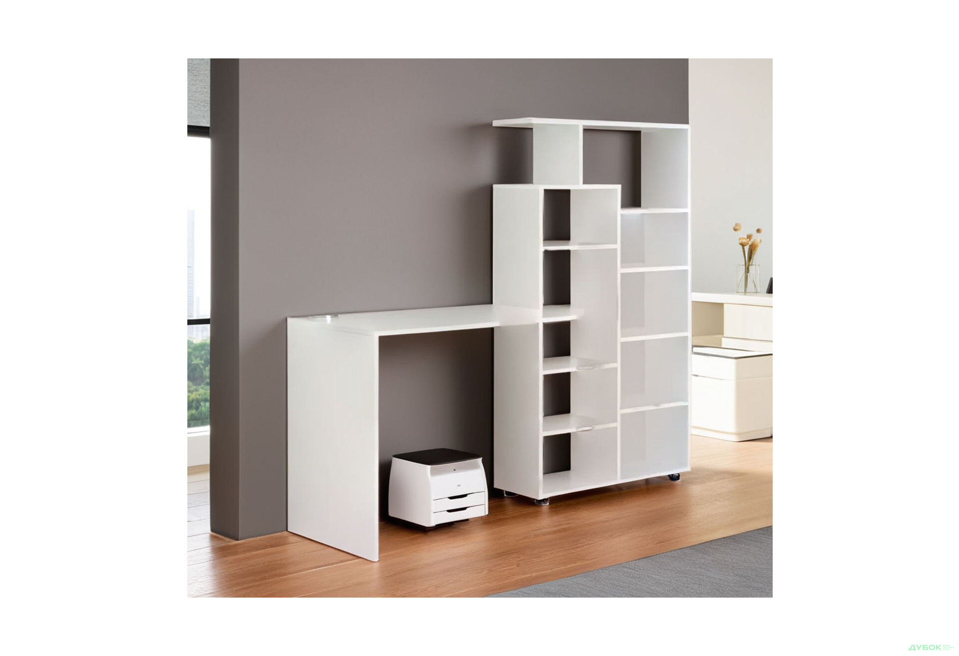 Изображение 2 - Стол компьютерный Киевский стандарт КС-08 171x60 см со стеллажом Цвет корпуса: нимфеа альба, сборка правая 