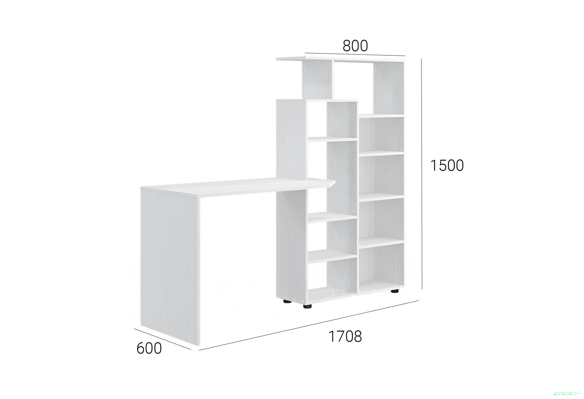 Зображення 3 - Стіл комп'ютерний Київський стандарт КС-08 171x60 см зі стелажем Колір корпусу: білий структурний new, збірка права 