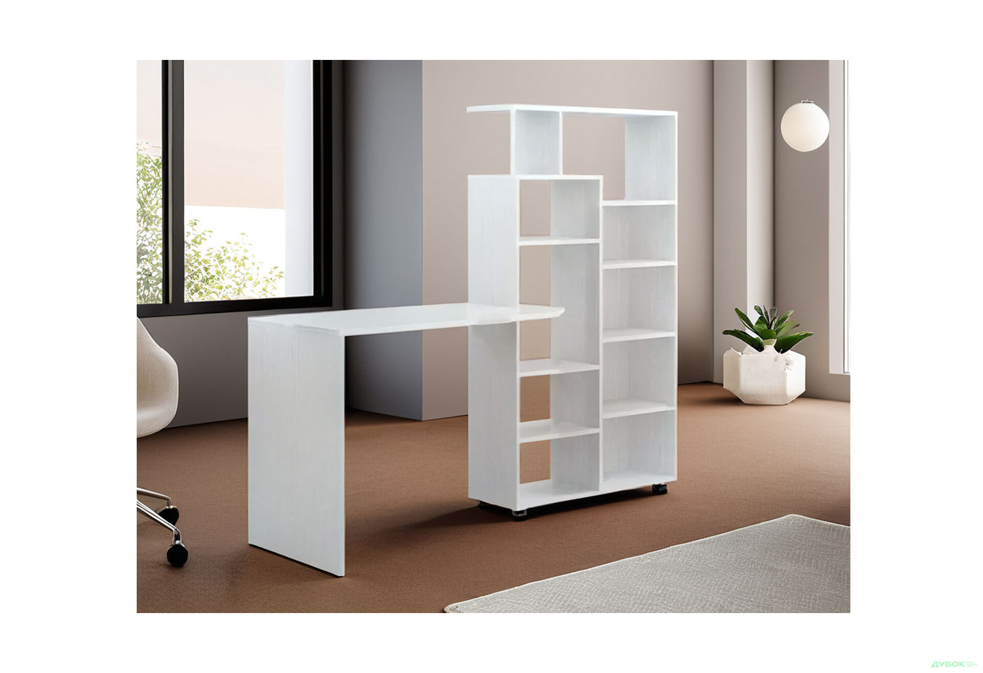 Зображення 2 - Стіл комп'ютерний Київський стандарт КС-08 171x60 см зі стелажем Колір корпусу: білий структурний new, збірка права 