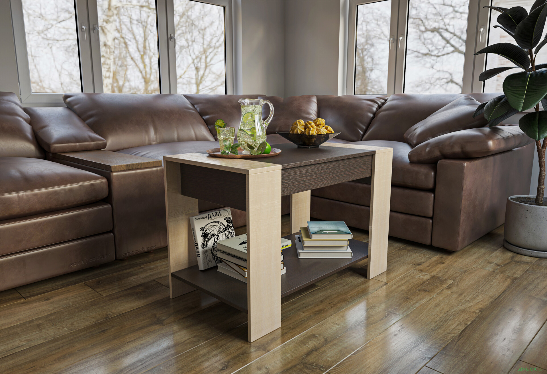 Изображение 1 - Стол журнальный Garant Рио 90x60 см с полкой Дуб молочный / Венге