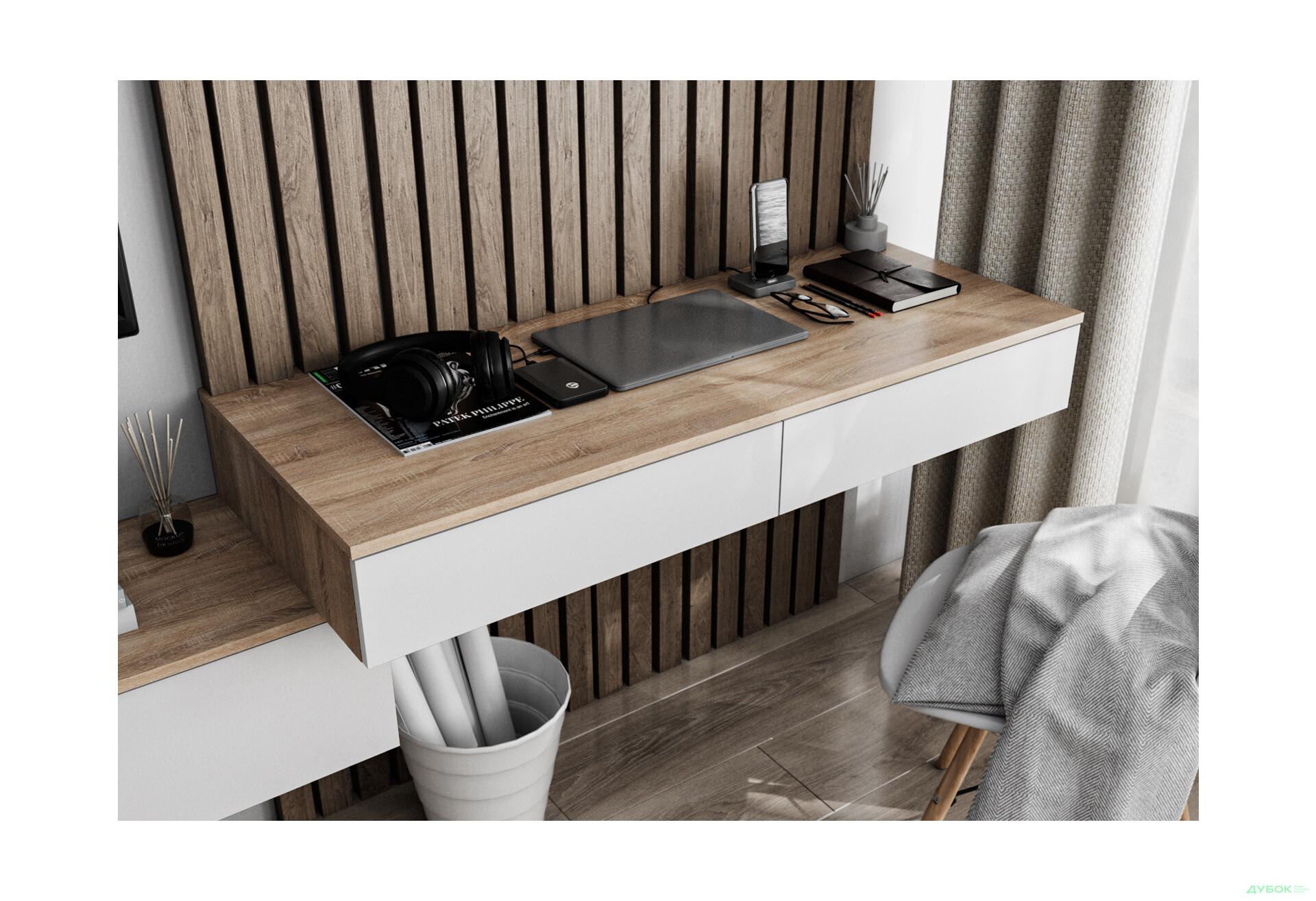 Зображення 1 - Стіл письмовий Moreli Т222 підвісний з 2 шухлядами 120x50 см дуб сонома / білий