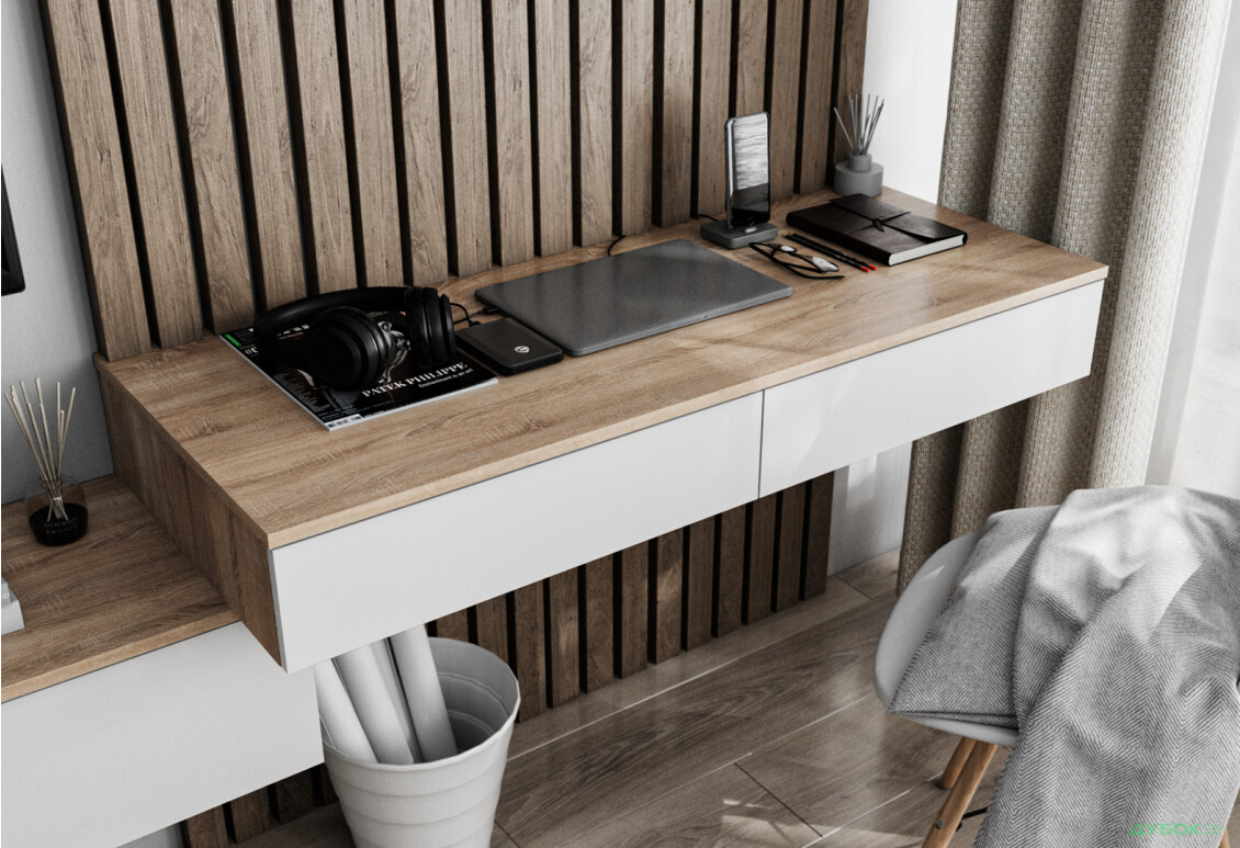 Стіл письмовий Moreli Т222 підвісний з 2 шухлядами 120x50 см дуб сонома / білий