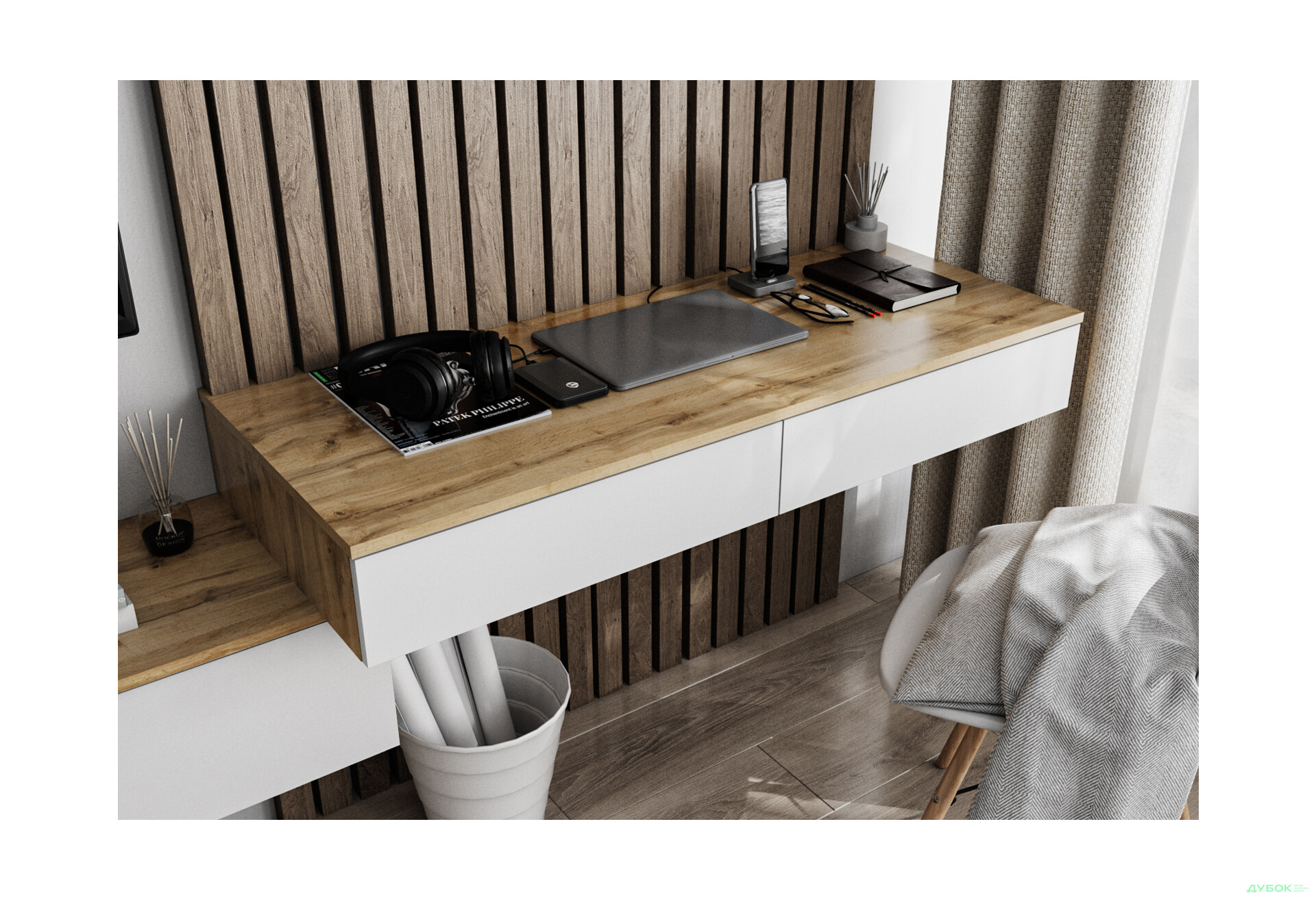 Изображение 1 - Стол письменный Moreli Т222 подвесной с 2 ящиками 120x50 см дуб аппалачи / белый