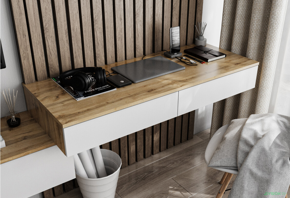 Стол письменный Moreli Т222 подвесной с 2 ящиками 120x50 см дуб аппалачи / белый