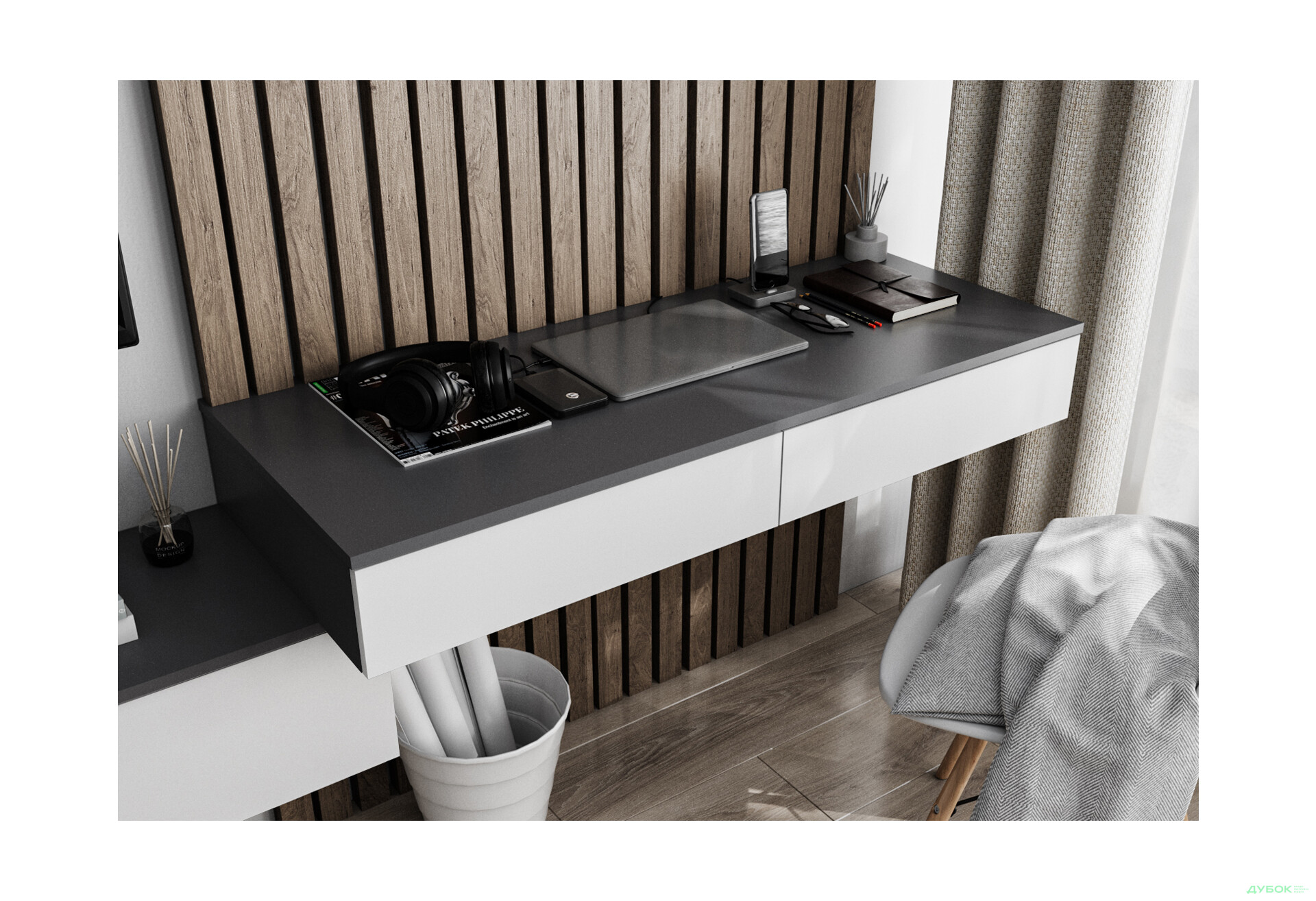 Изображение 1 - Стол письменный Moreli Т222 подвесной с 2 ящиками 120x50 см антрацит / белый