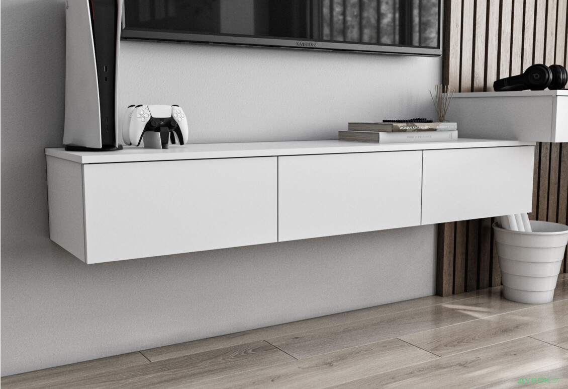 Тумба под ТВ Moreli Т221 подвесная з 3 ящиками 150 см белый - Изображение 2 Изображение 2 - Тумба под ТВ Moreli Т221 подвесная з 3 ящиками 150 см белый