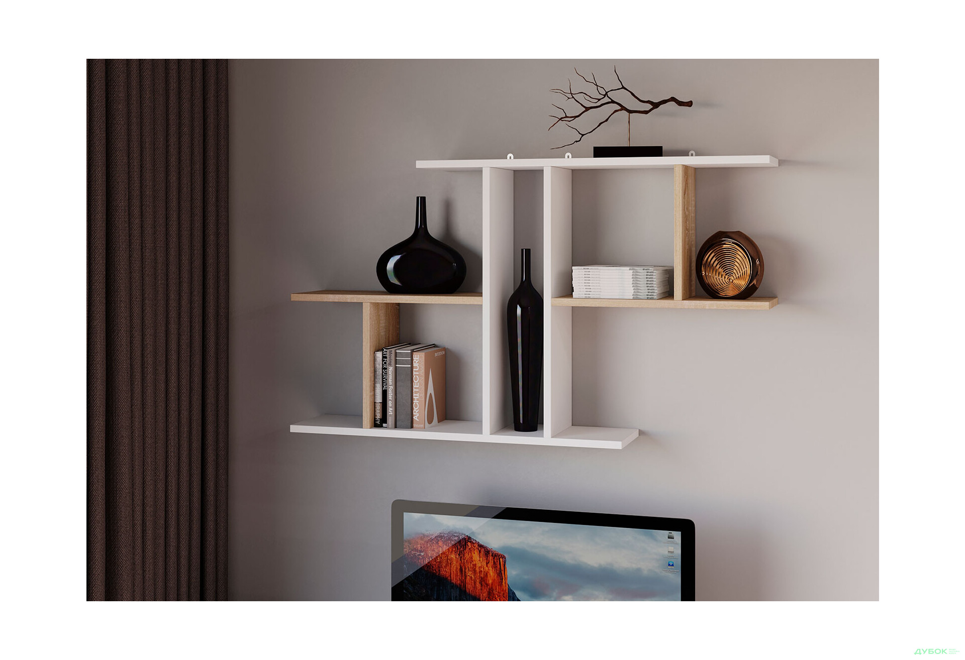 Поличка Moreli Т8 105 см, білий / дуб сонома - Зображення 2 Зображення 2 - Поличка Moreli Т8 105 см, білий / дуб сонома