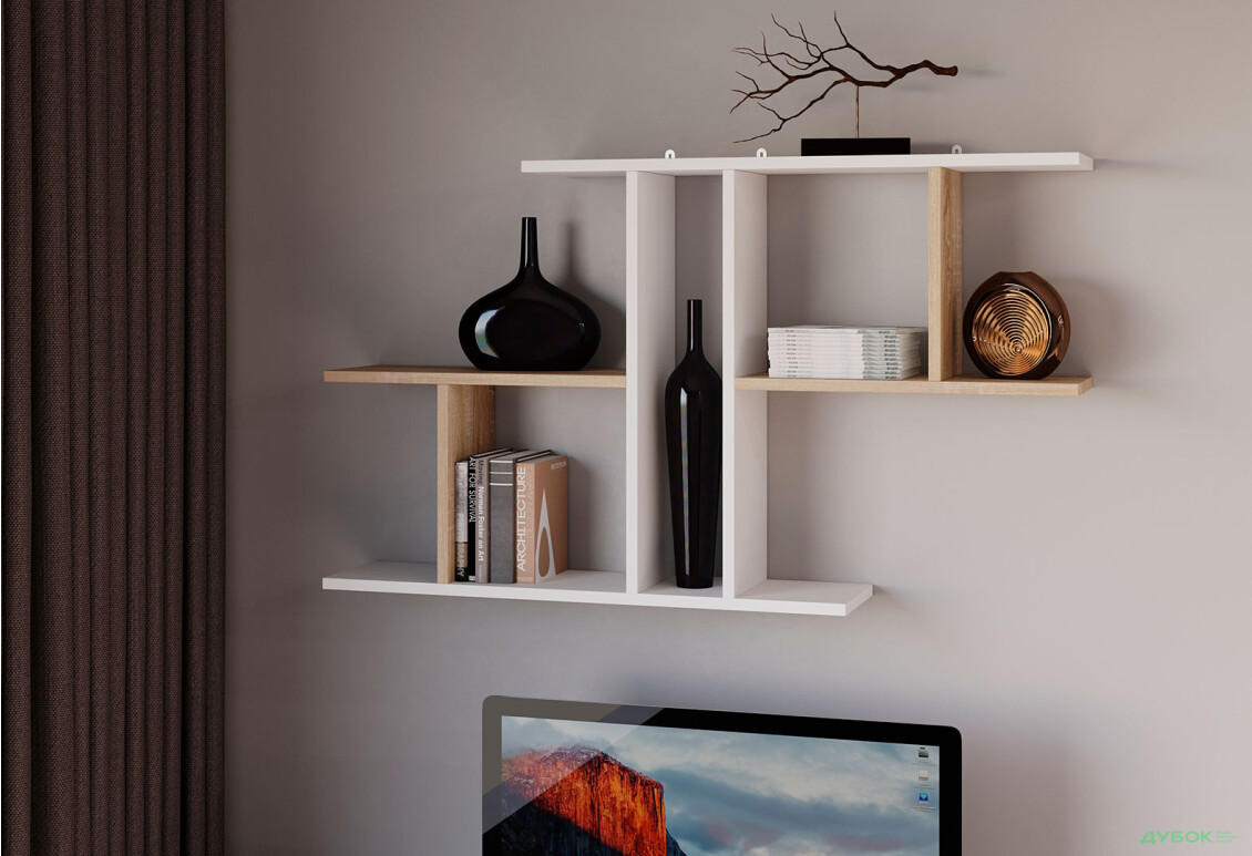 Поличка Moreli Т8 105 см, білий / дуб сонома - Зображення 2 Зображення 2 - Поличка Moreli Т8 105 см, білий / дуб сонома