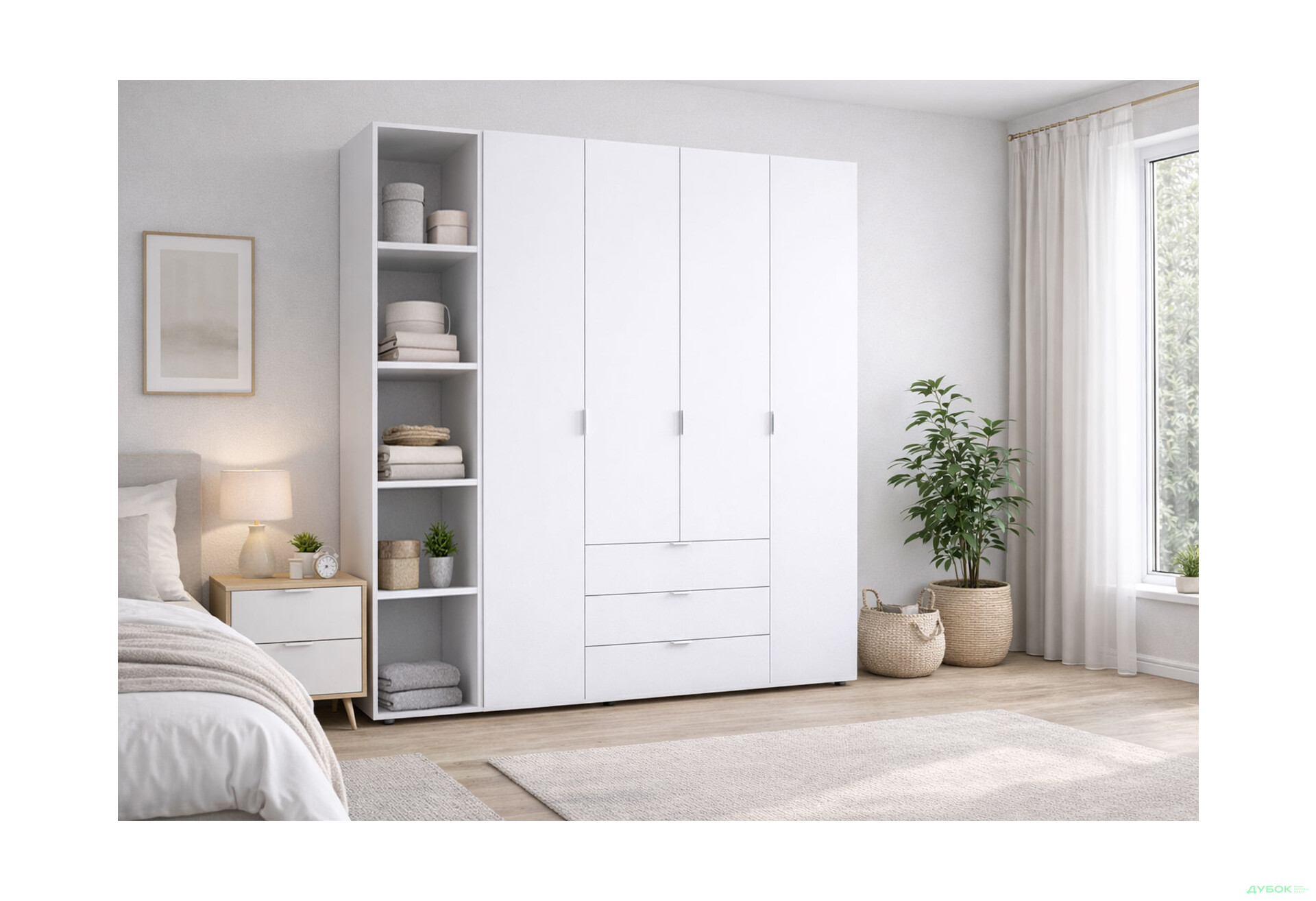 Изображение 2 - Шкаф Doros Гелар 4 ДСП 4-дверная с 3 ящиками и этажеркой 193 см Белый