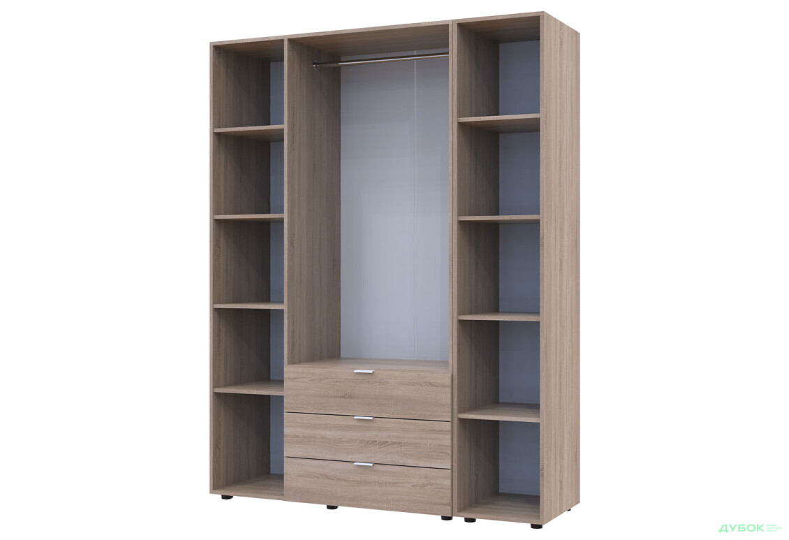 Зображення 4 - Шафа Doros Гелар 3 ДСП 3-дверна з 3 шухлядами та етажеркою 154 см Дуб Сонома