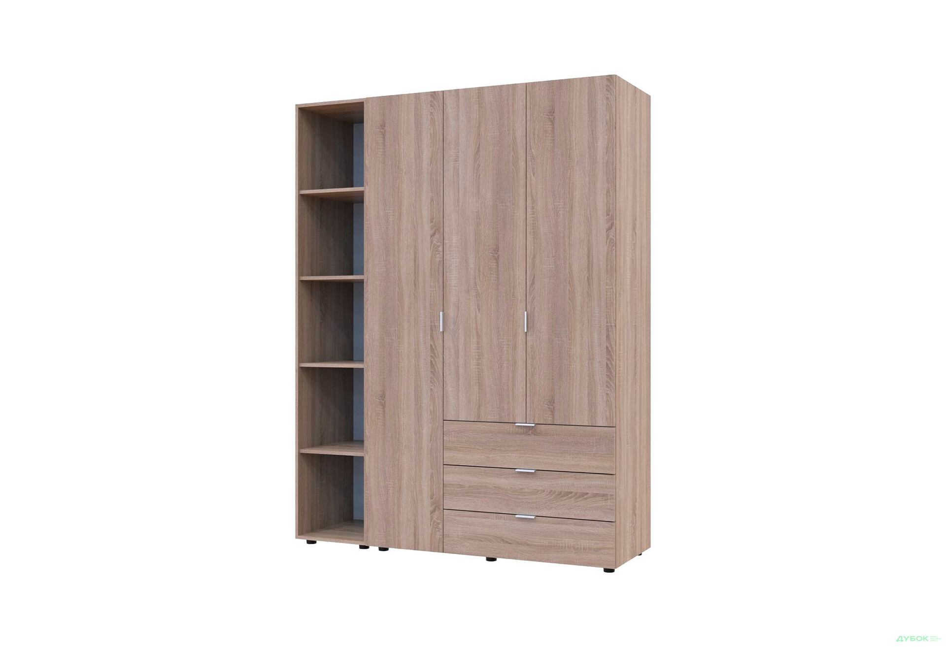 Зображення 3 - Шафа Doros Гелар 3 ДСП 3-дверна з 3 шухлядами та етажеркою 154 см Дуб Сонома