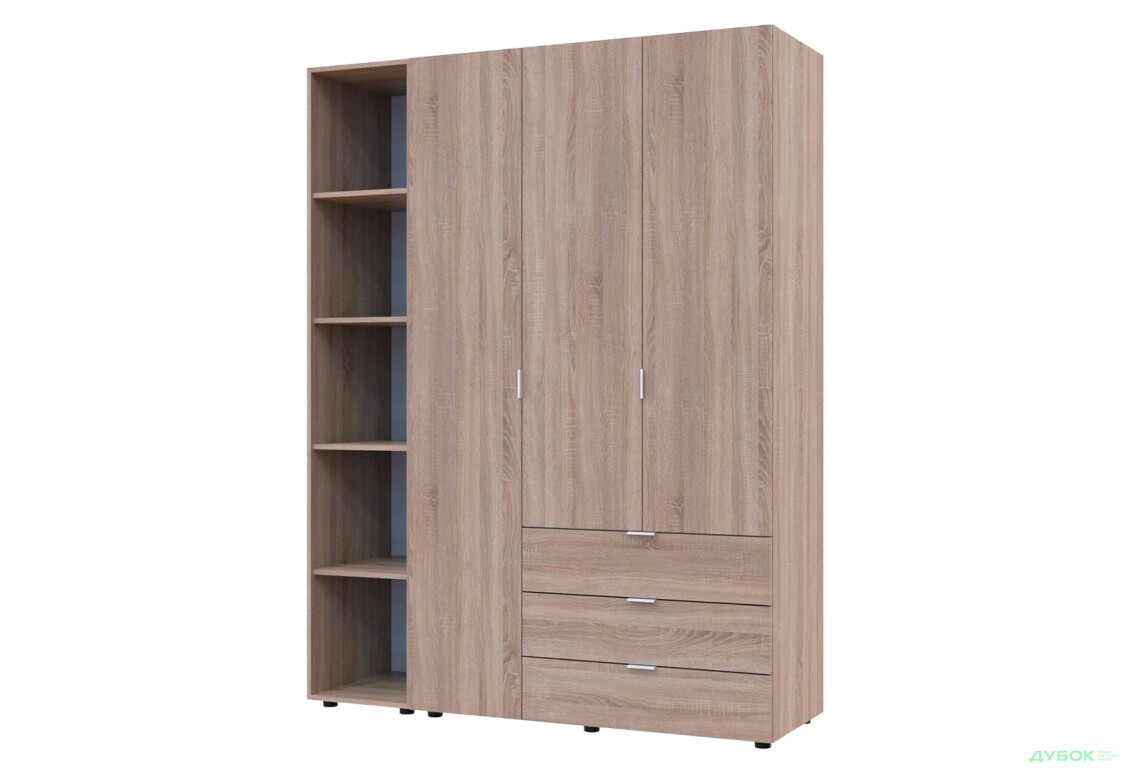 Зображення 3 - Шафа Doros Гелар 3 ДСП 3-дверна з 3 шухлядами та етажеркою 154 см Дуб Сонома