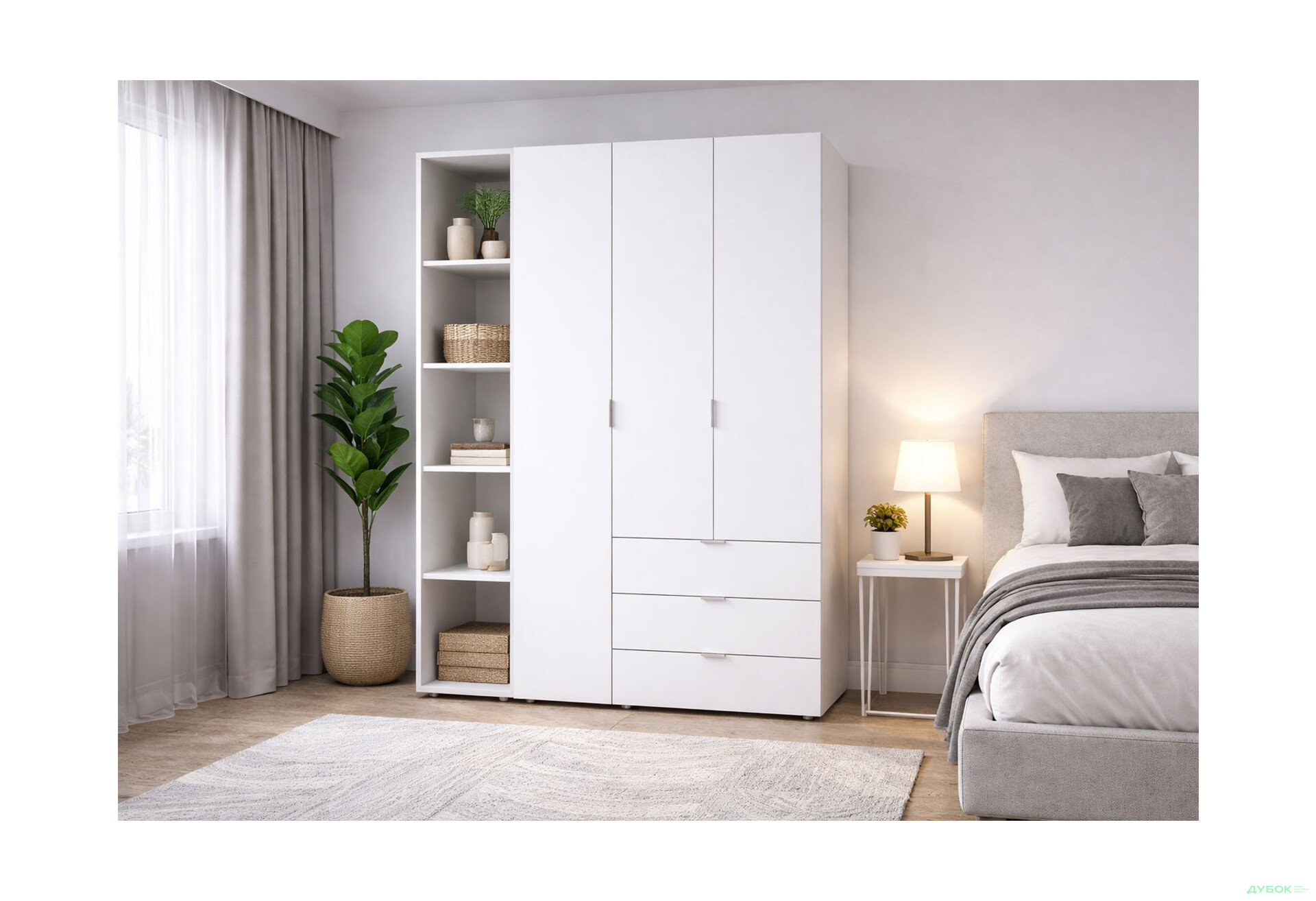 Изображение 2 - Шкаф Doros Гелар 3 ДСП 3-дверная с 3 ящиками и этажеркой 154 см Белый