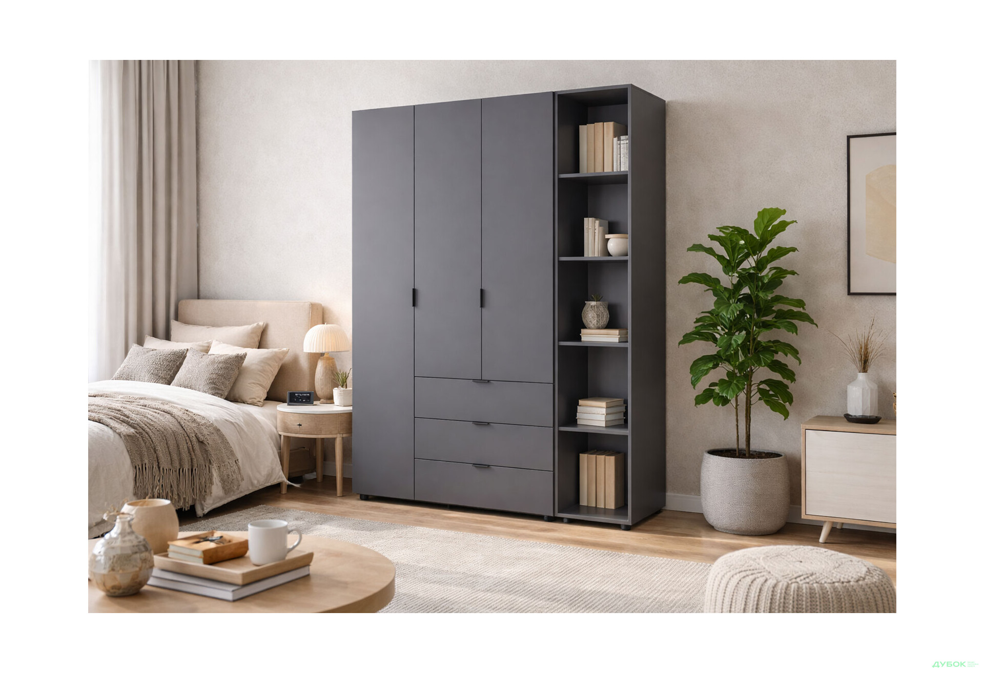 Изображение 2 - Шкаф Doros Гелар 3 ДСП 3-дверная с 3 ящиками и этажеркой 154 см Графит