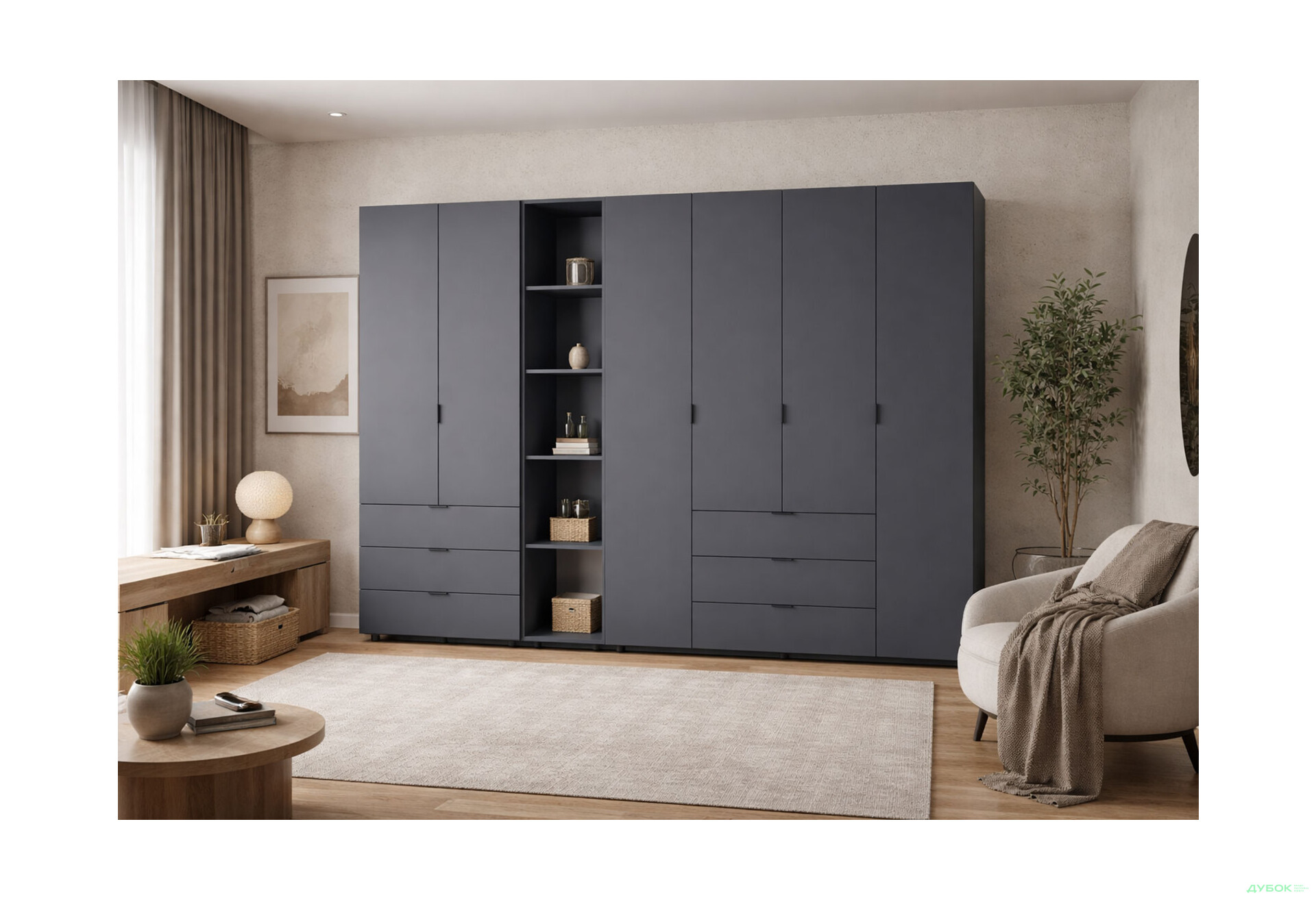 Изображение 2 - Шкаф Doros Гелар ДСП 2- и 4-дверная с ящиками и этажеркой 271 см Графит
