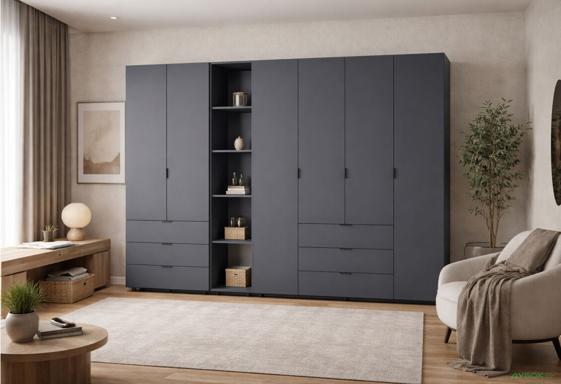 Изображение 2 - Шкаф Doros Гелар ДСП 2- и 4-дверная с ящиками и этажеркой 271 см Графит