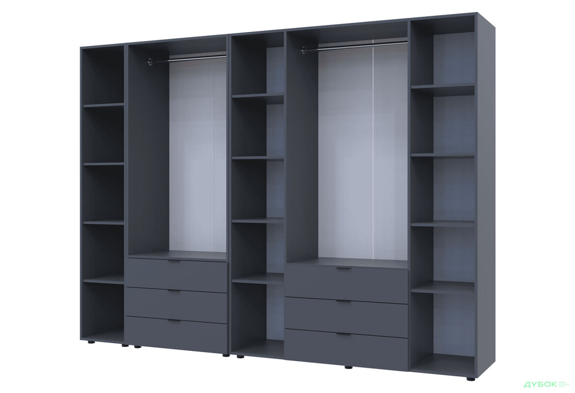 Изображение 4 - Шкаф Doros Гелар ДСП 2- и 4-дверная с ящиками и этажеркой 271 см Графит