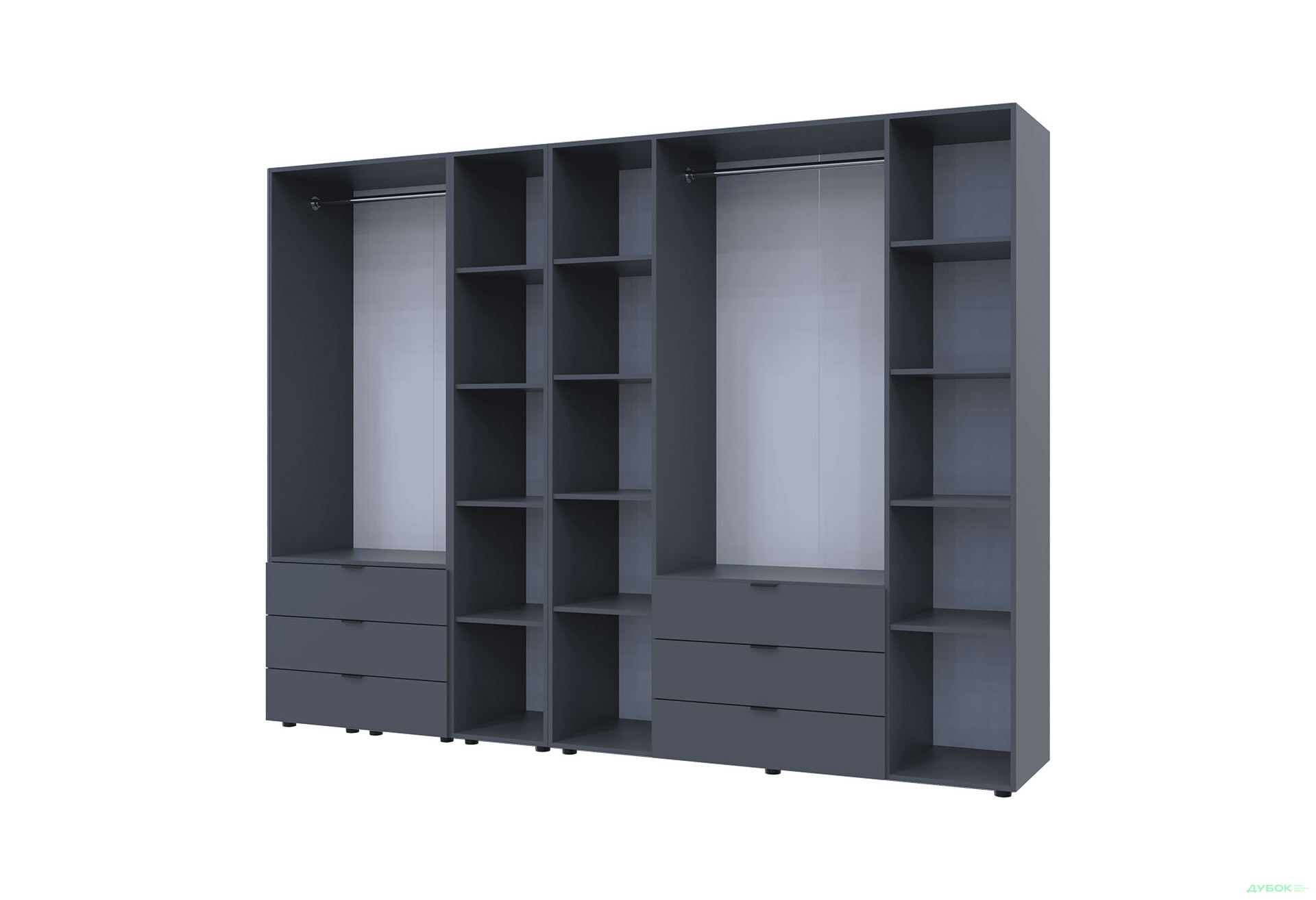 Изображение 5 - Шкаф Doros Гелар ДСП 2- и 4-дверная с ящиками и этажеркой 271 см Графит