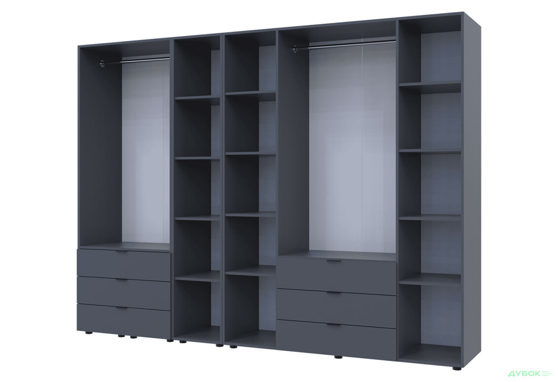 Изображение 5 - Шкаф Doros Гелар ДСП 2- и 4-дверная с ящиками и этажеркой 271 см Графит