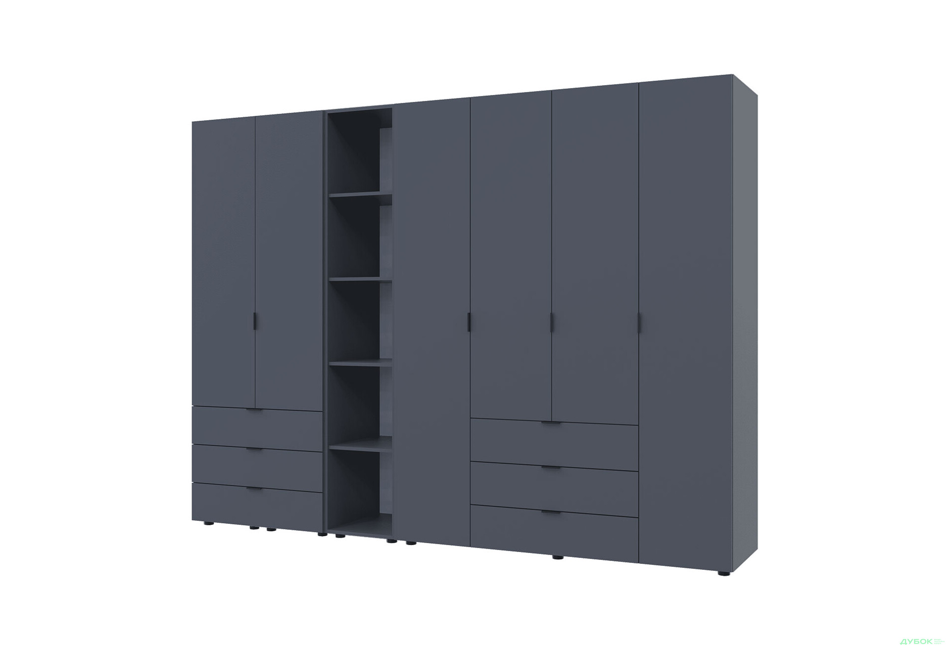 Изображение 1 - Шкаф Doros Гелар ДСП 2- и 4-дверная с ящиками и этажеркой 271 см Графит