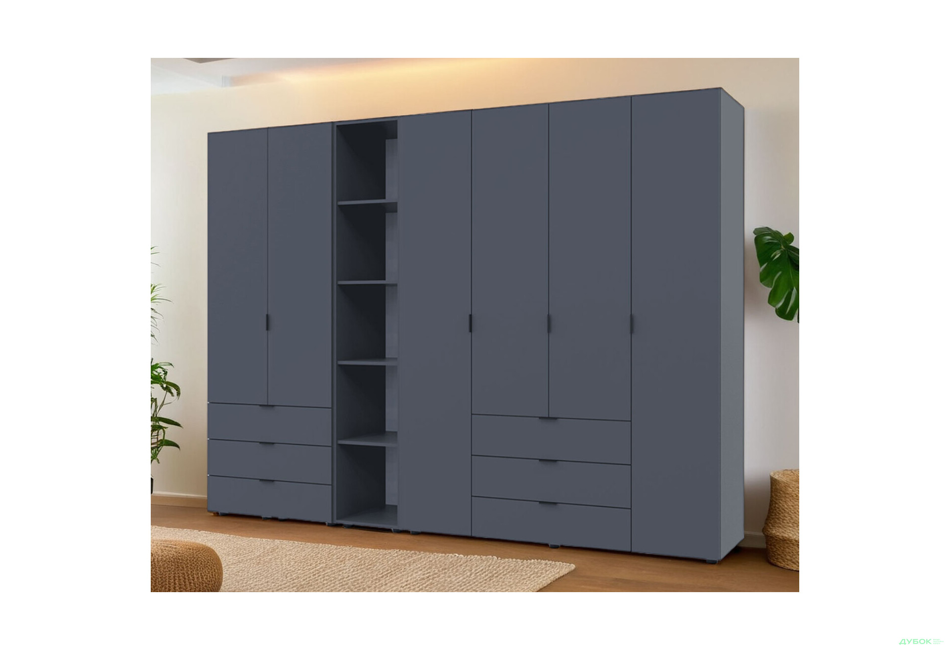 Изображение 3 - Шкаф Doros Гелар ДСП 2- и 4-дверная с ящиками и этажеркой 271 см Графит