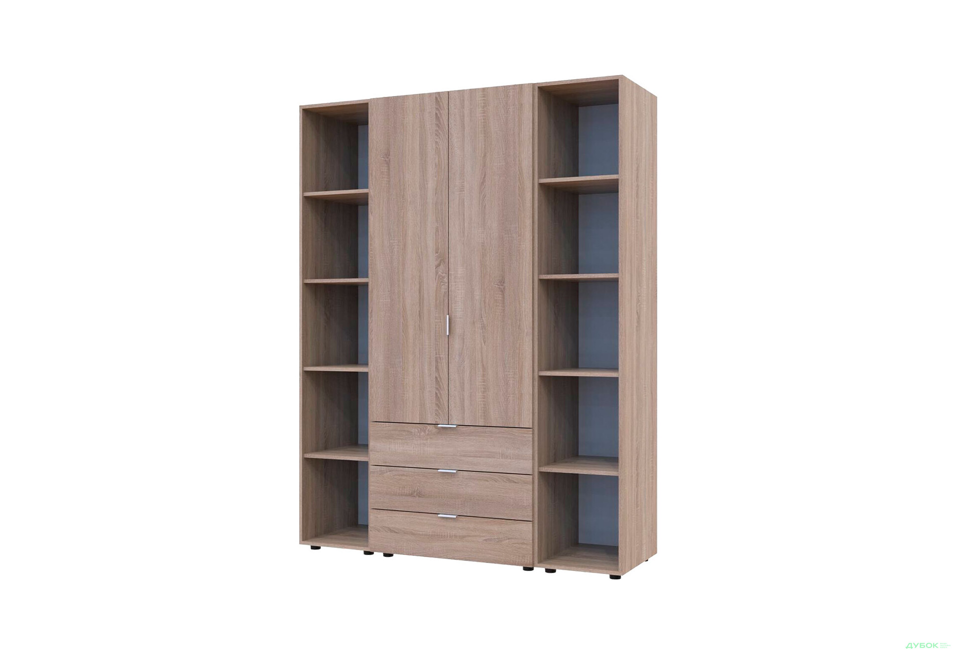Изображение 1 - Шкаф Doros Гелар 2 ДСП 2-дверная с 3 ящиками и 2 этажерками 154 см Дуб сонома