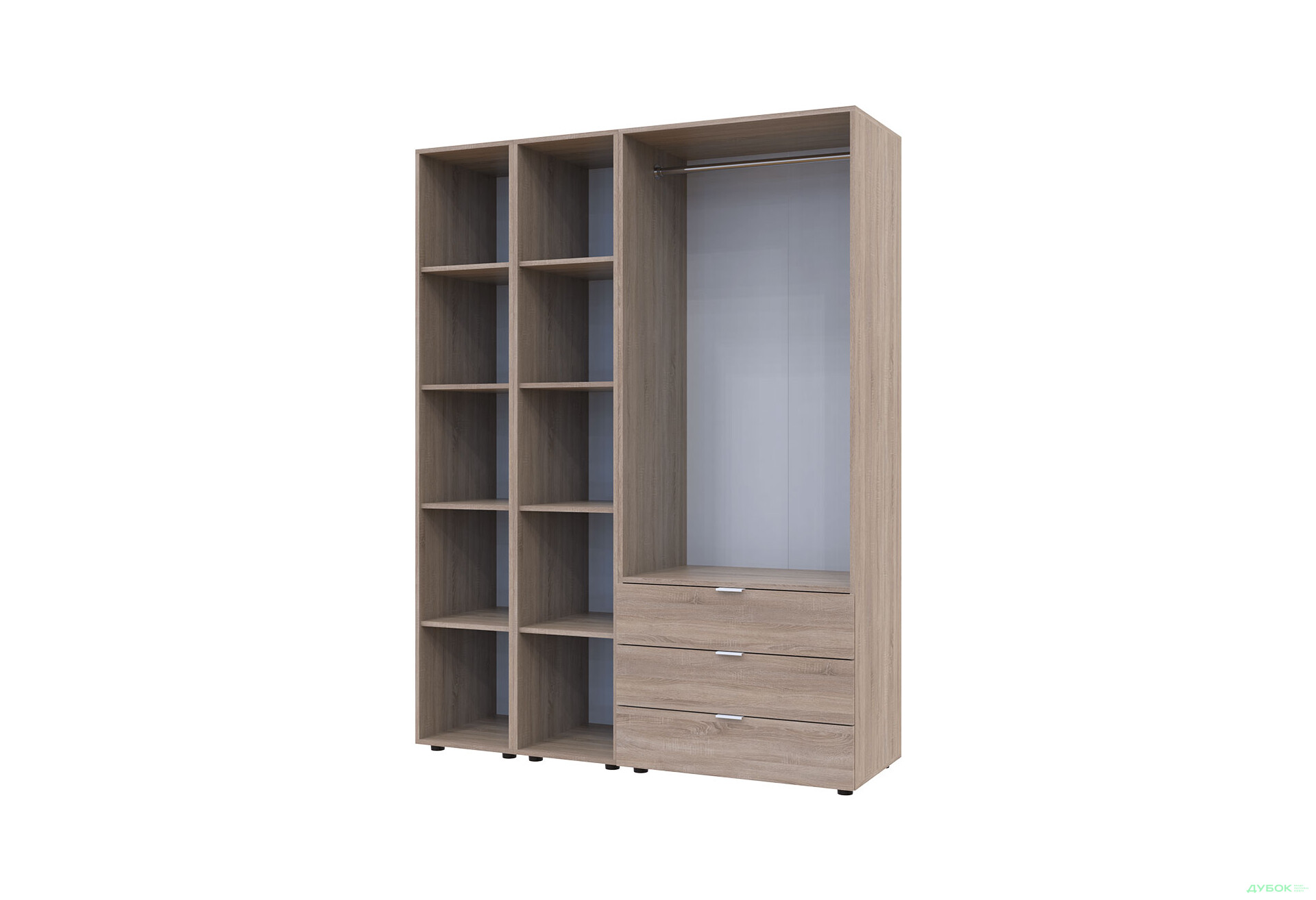 Изображение 4 - Шкаф Doros Гелар 2 ДСП 2-дверная с 3 ящиками и 2 этажерками 154 см Дуб сонома