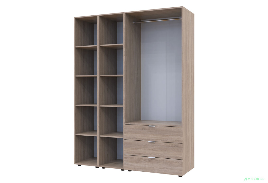 Изображение 4 - Шкаф Doros Гелар 2 ДСП 2-дверная с 3 ящиками и 2 этажерками 154 см Дуб сонома