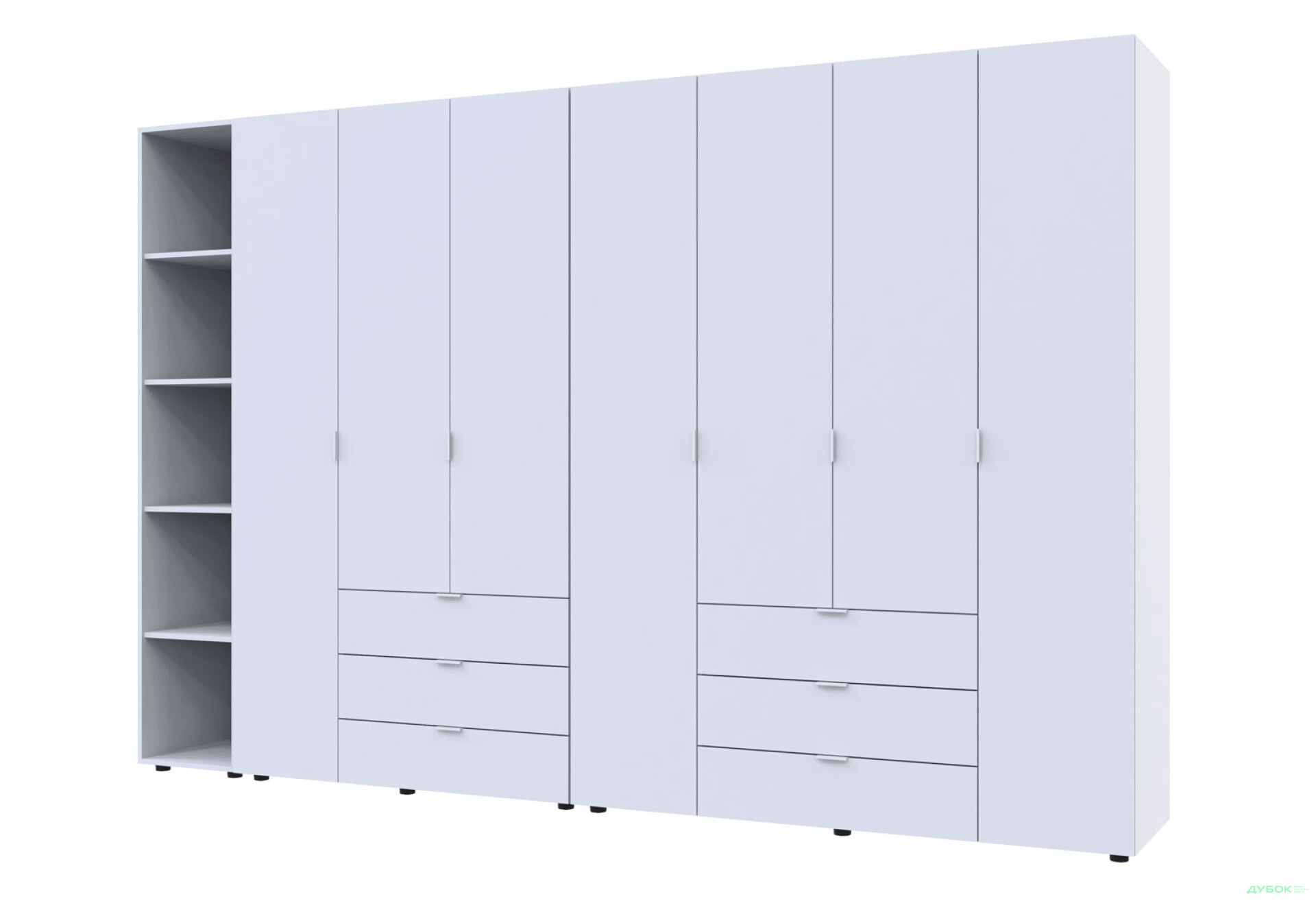 Фото 3 - Шкаф Doros Гелар ДСП 3+4-дверная с ящиками и этажеркой 309 см Белый